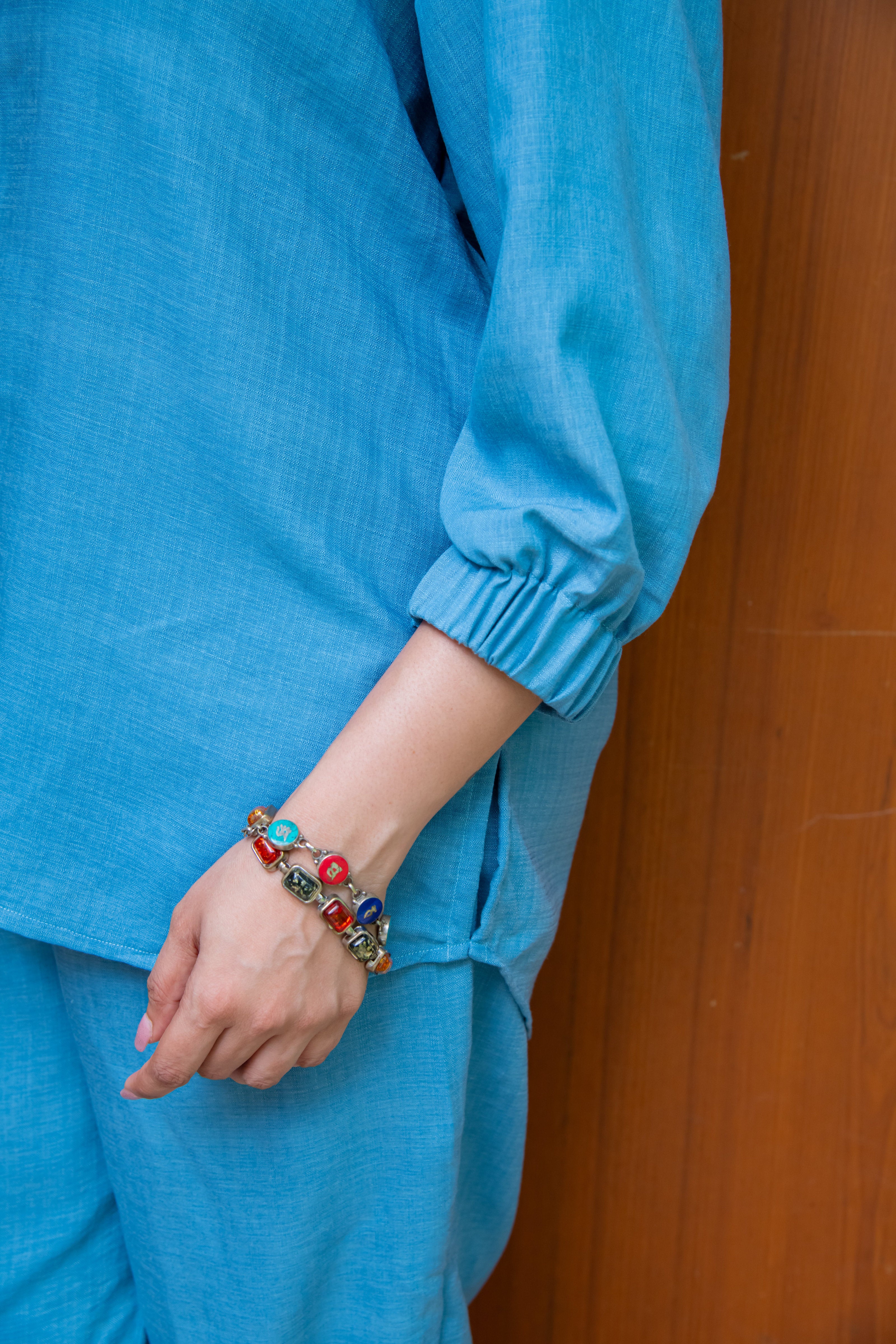 Blue Cotton Co-Ord with Lion Embroidery