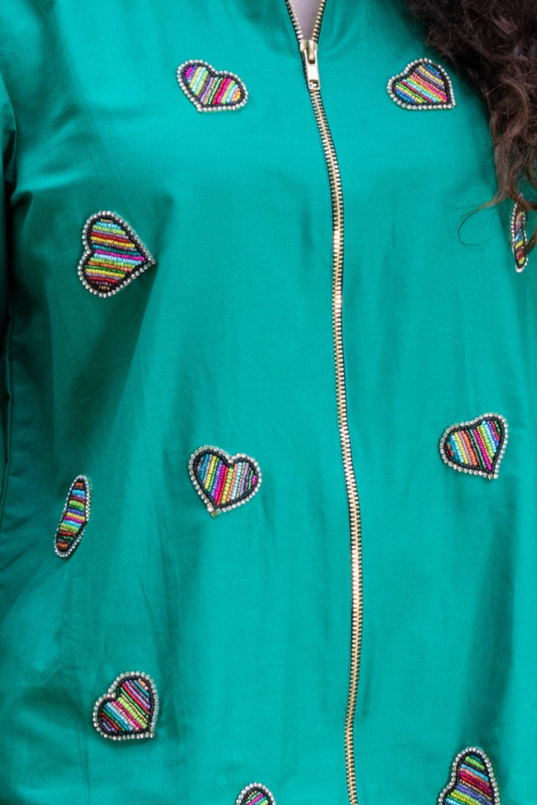 Green Cotton Co-ord with Heart Embroidery