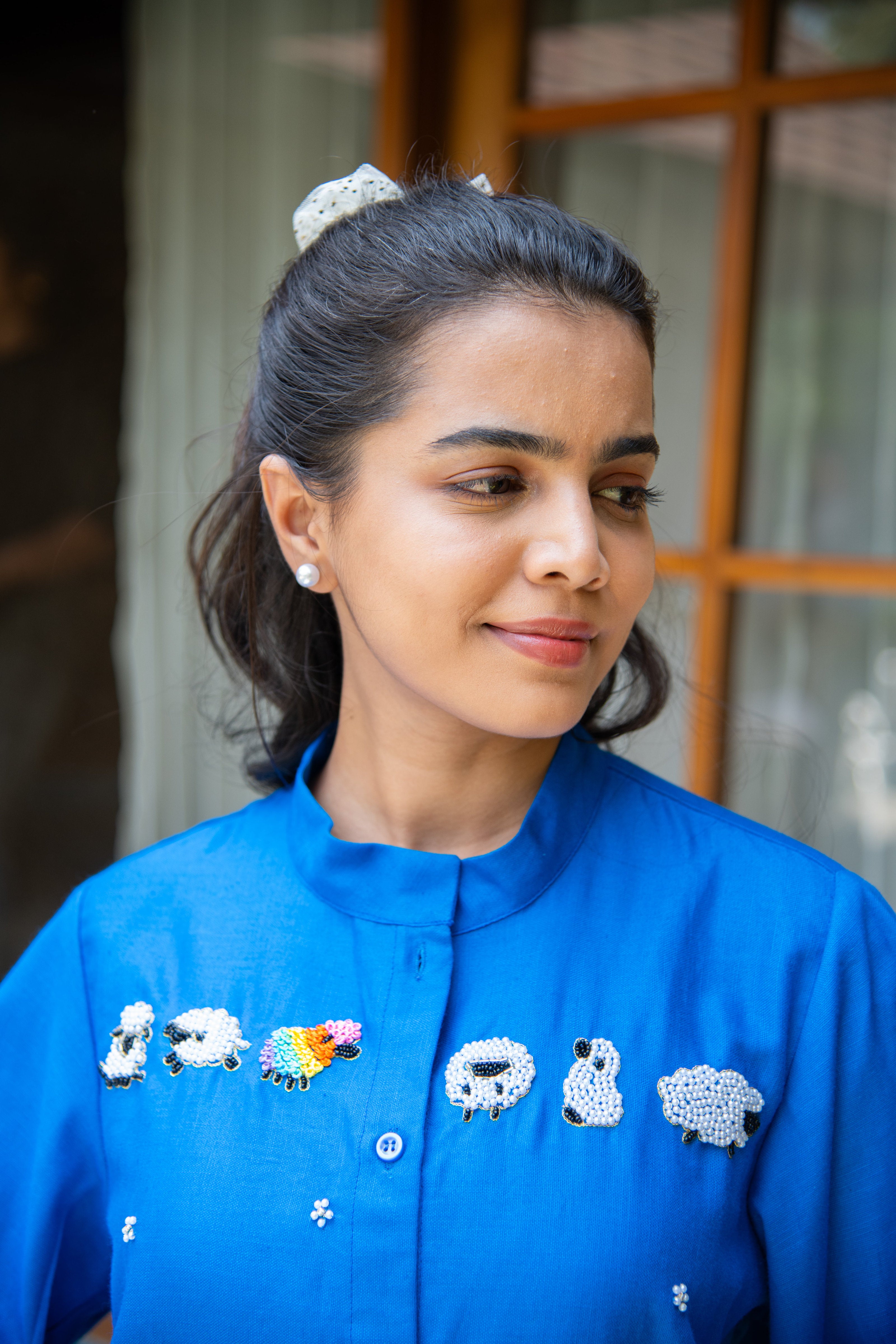 Royal Blue Cotton Co-Ord with Sheep Embroidery