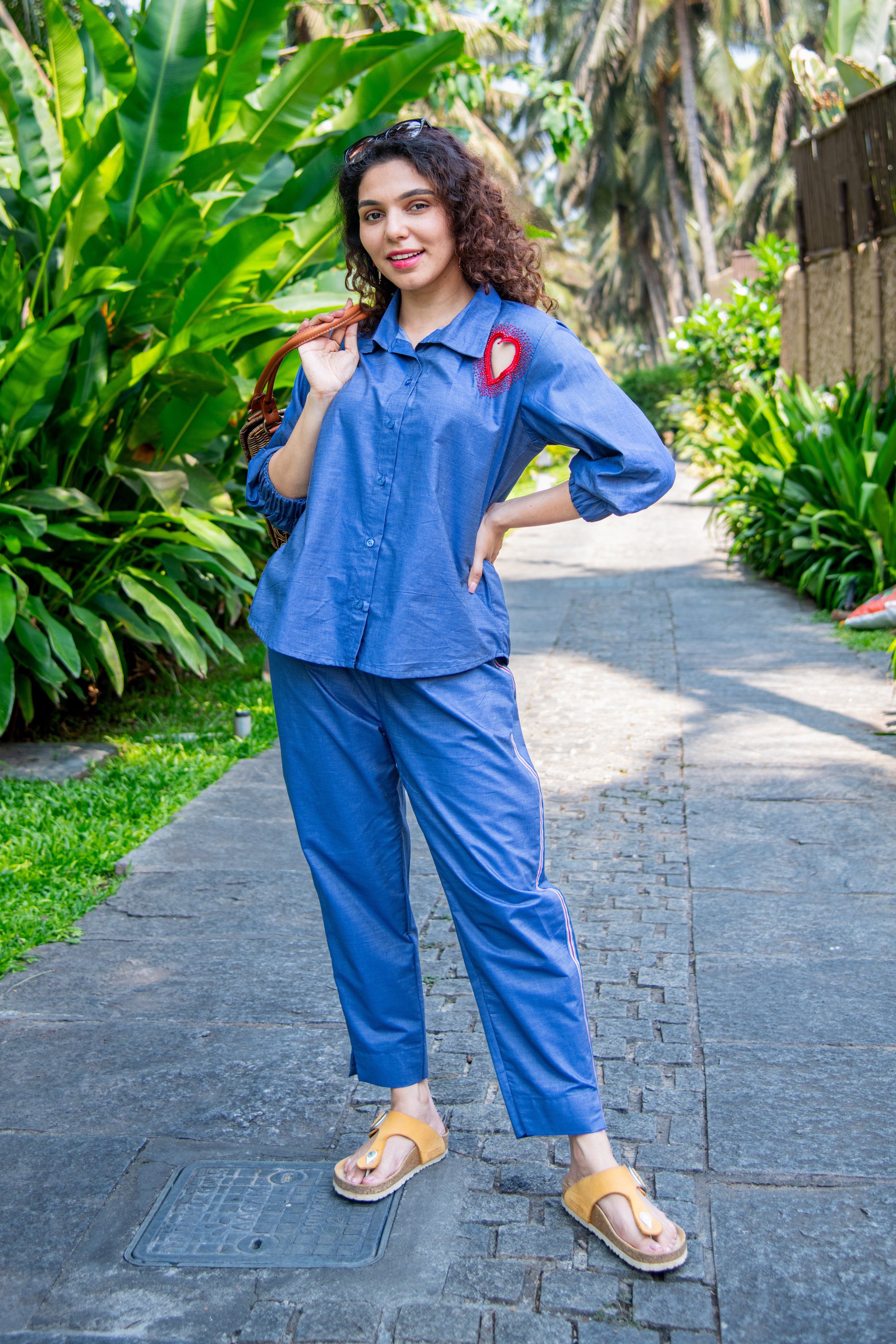 Denim Blue Heart Embroidered Co-Ord
