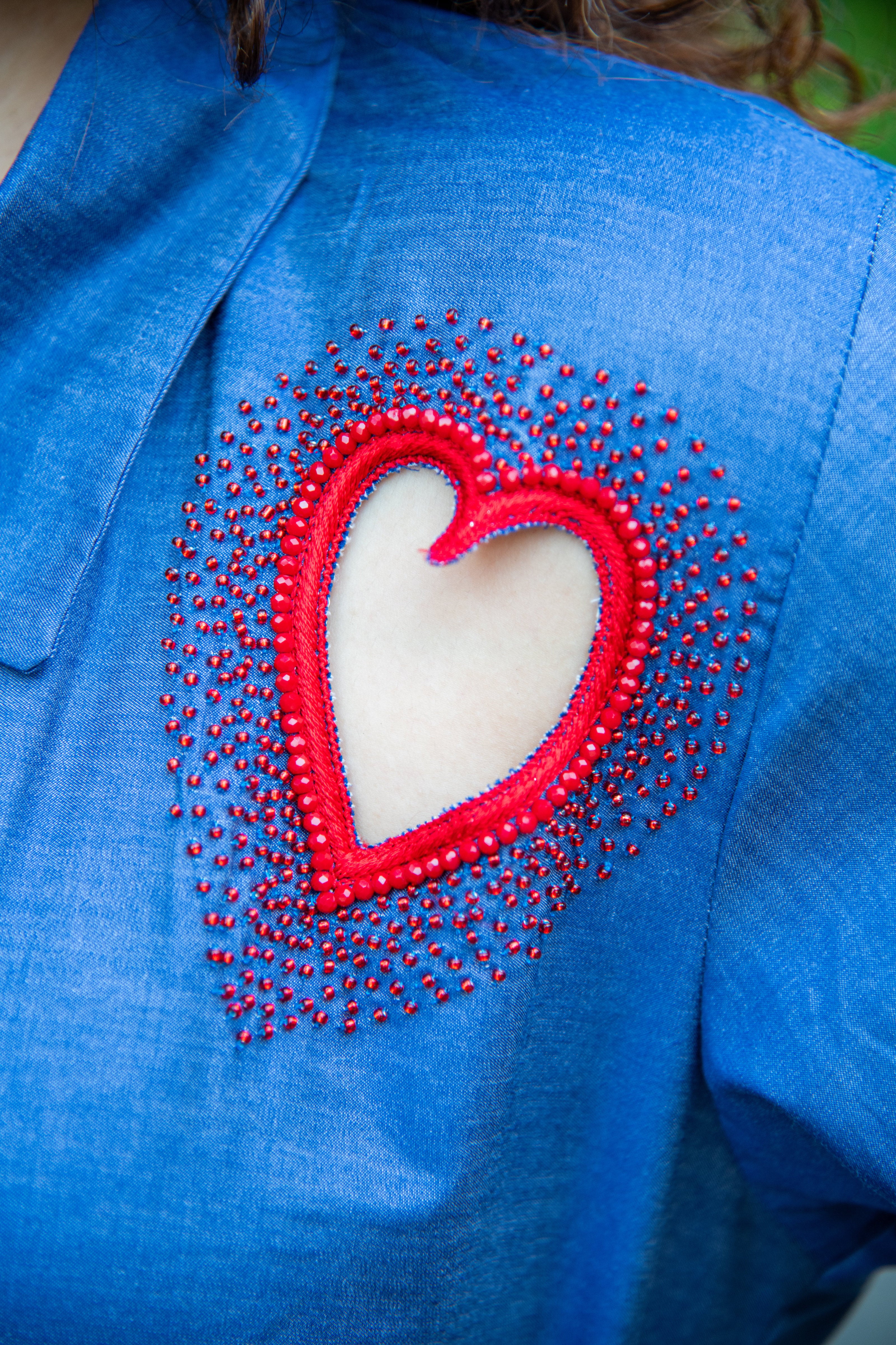 Denim Blue Heart Embroidered Co-Ord