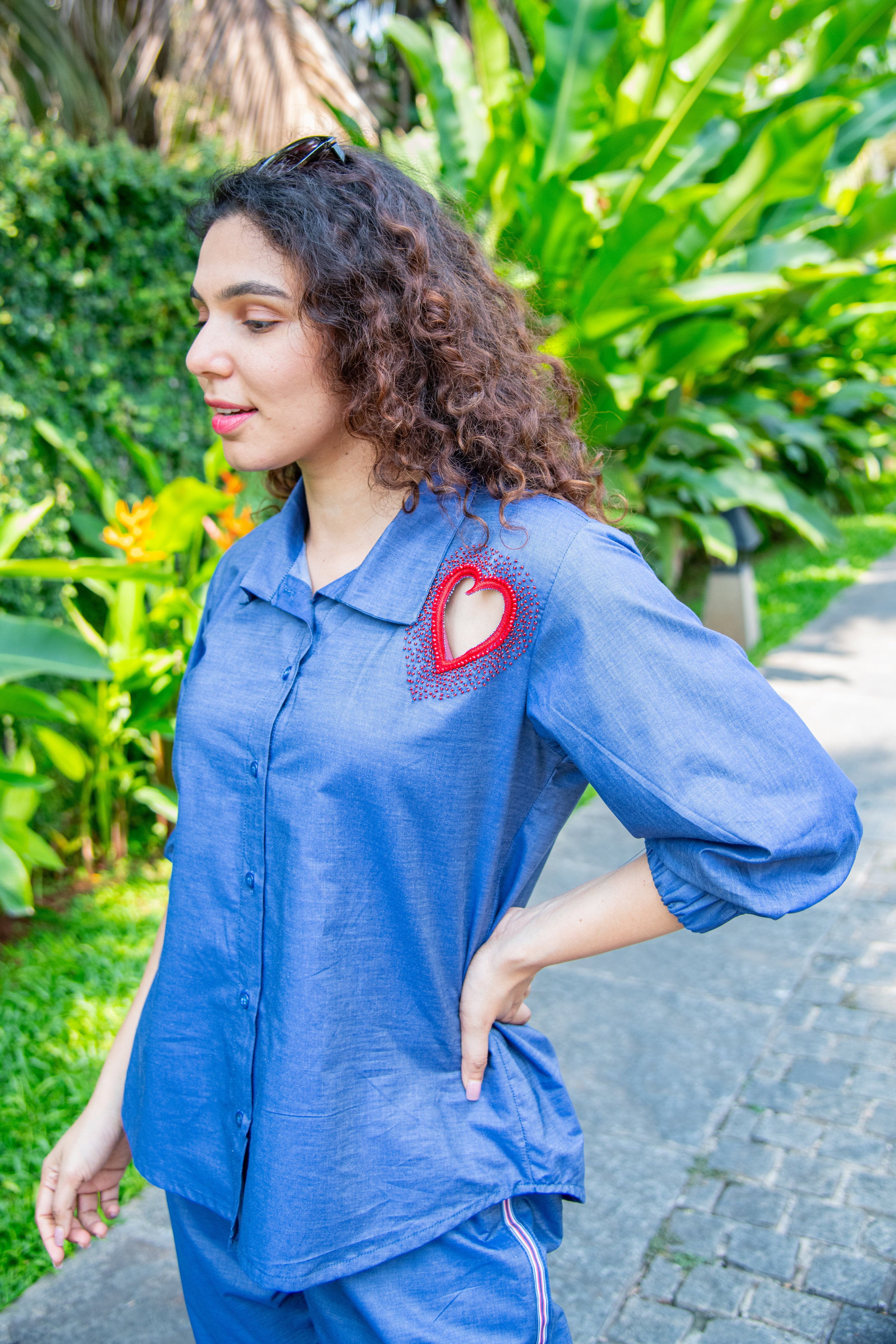 Denim Blue Heart Embroidered Co-Ord