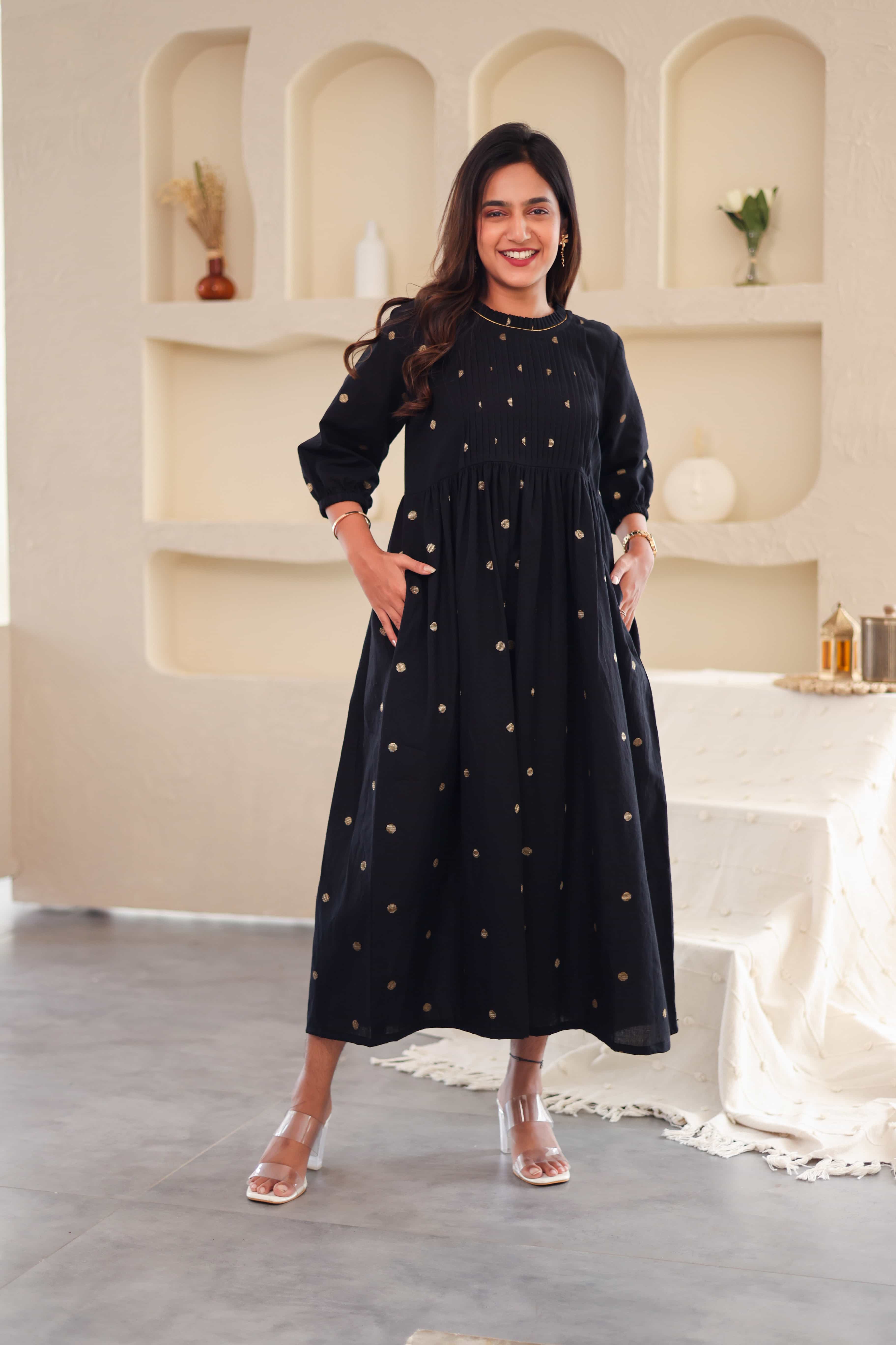 Black Polka Cotton Dress - Label Xari