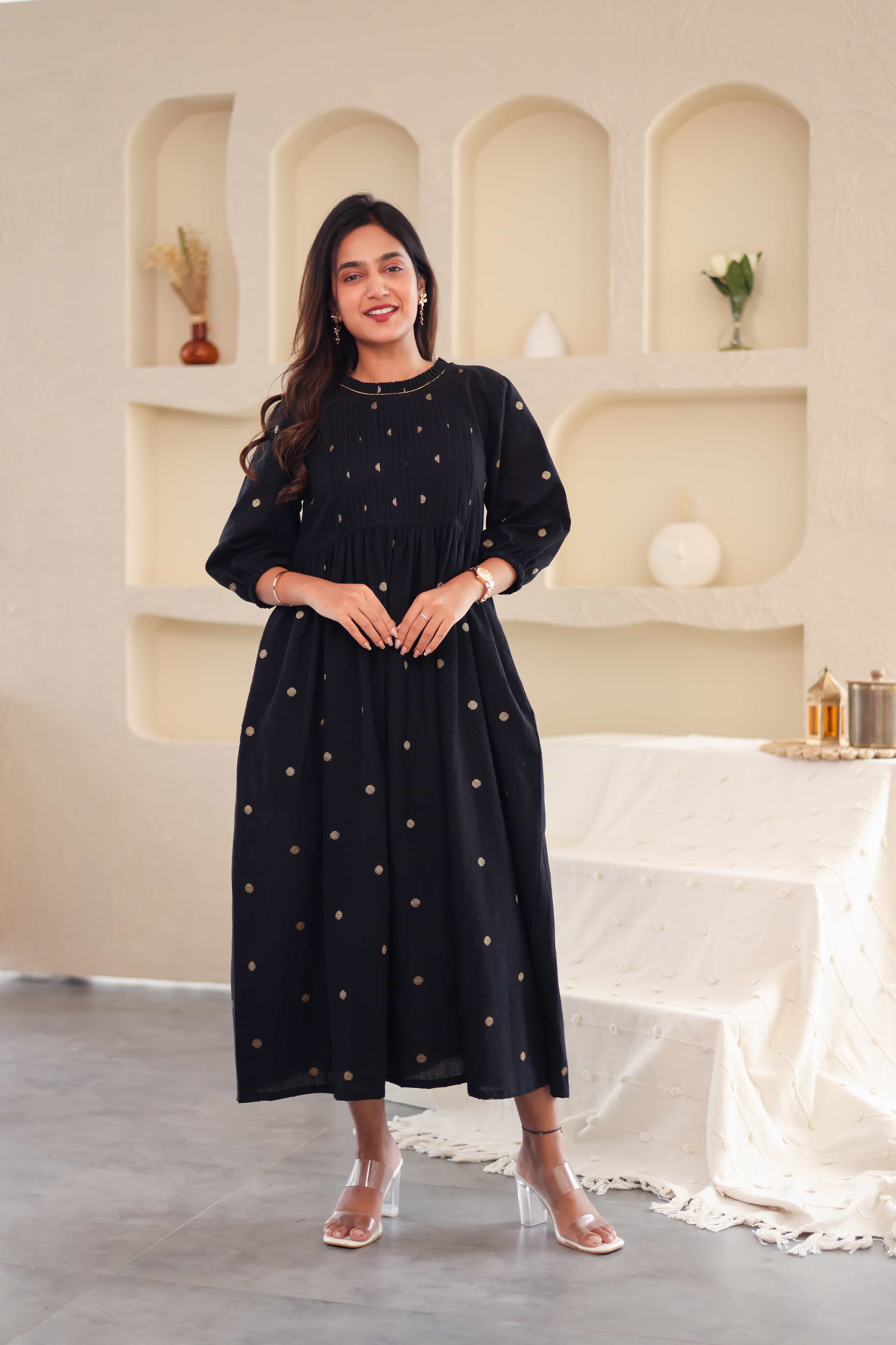 Black Polka Cotton Dress - Label Xari