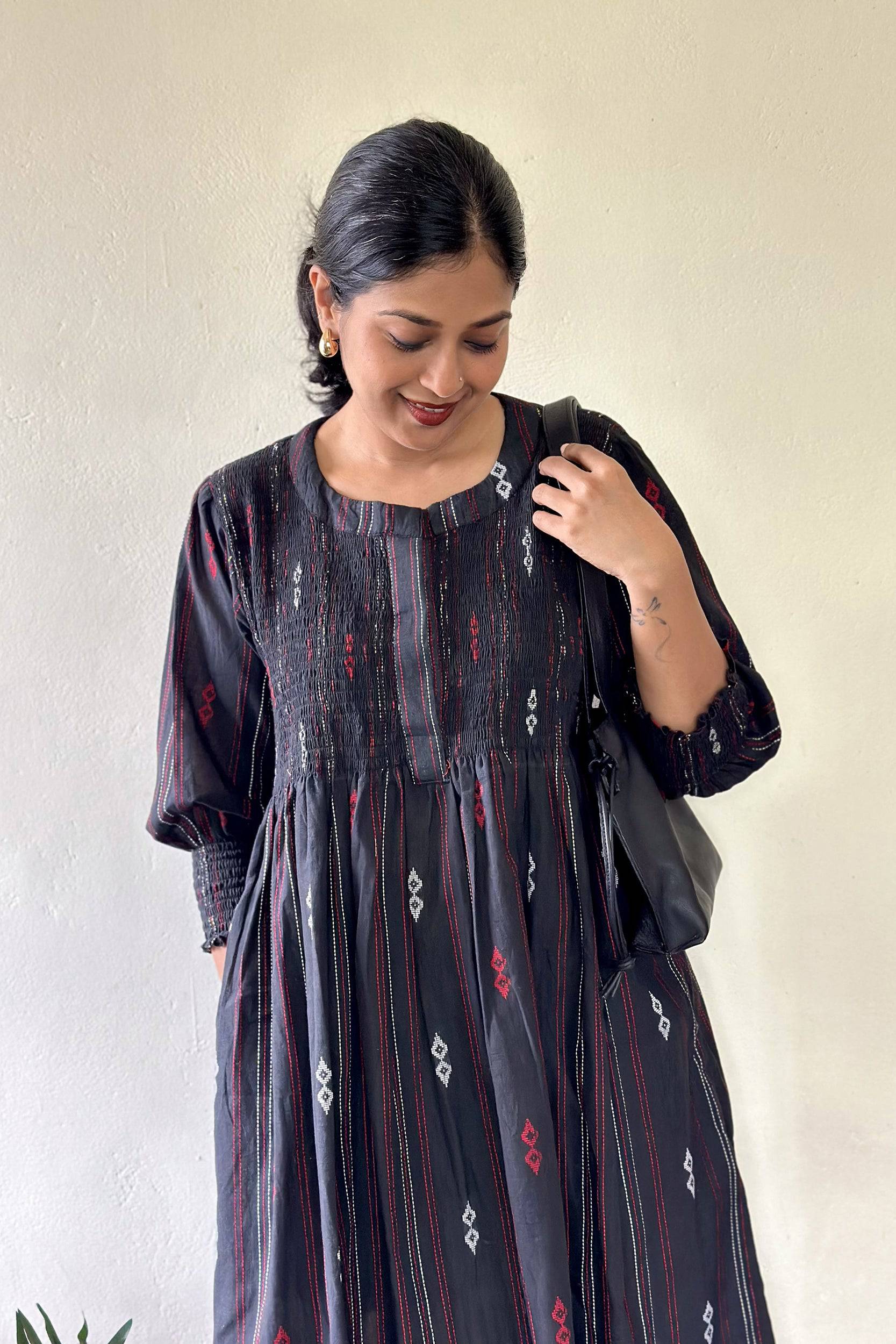 Nightfall Smocked Cotton Dress - Label Xari