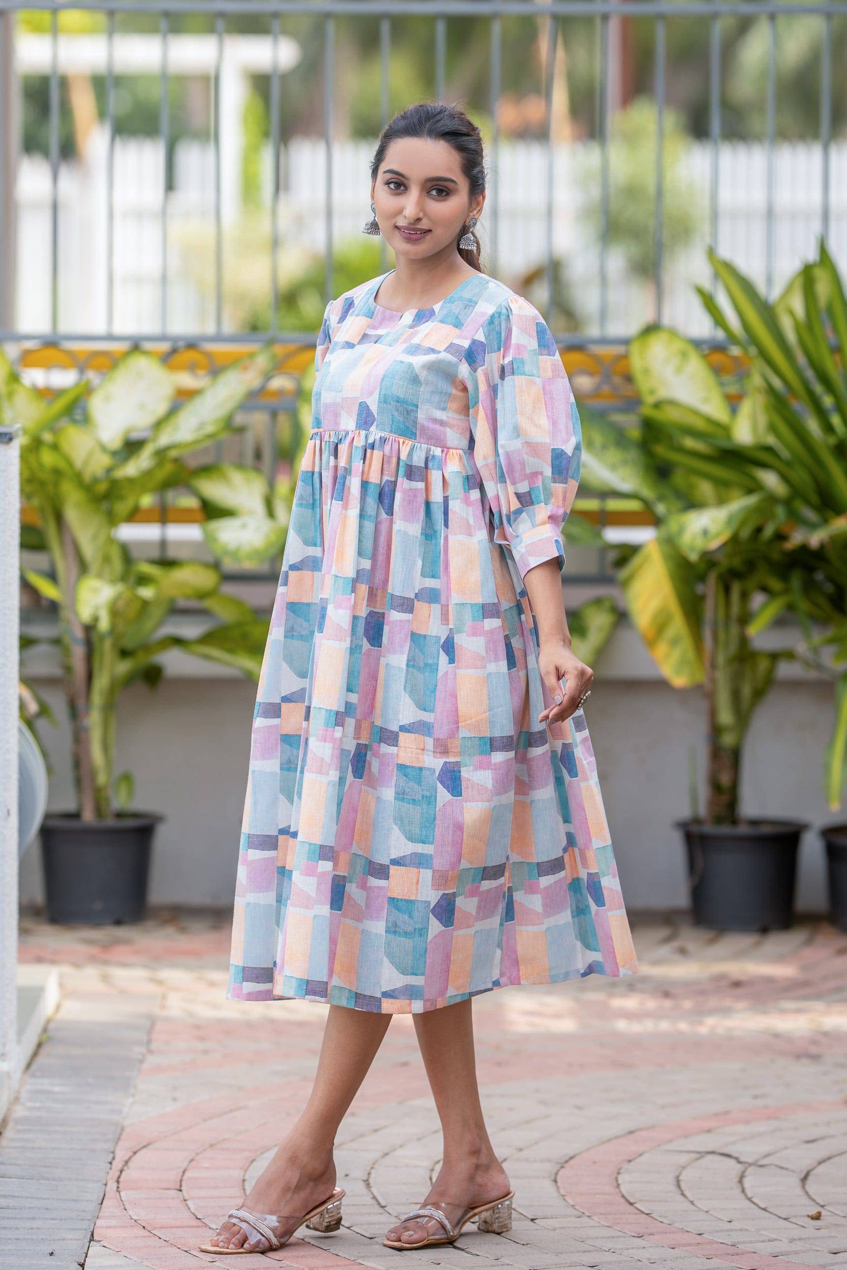 Pastel Mosaic Cotton Linen Dress - Label Xari