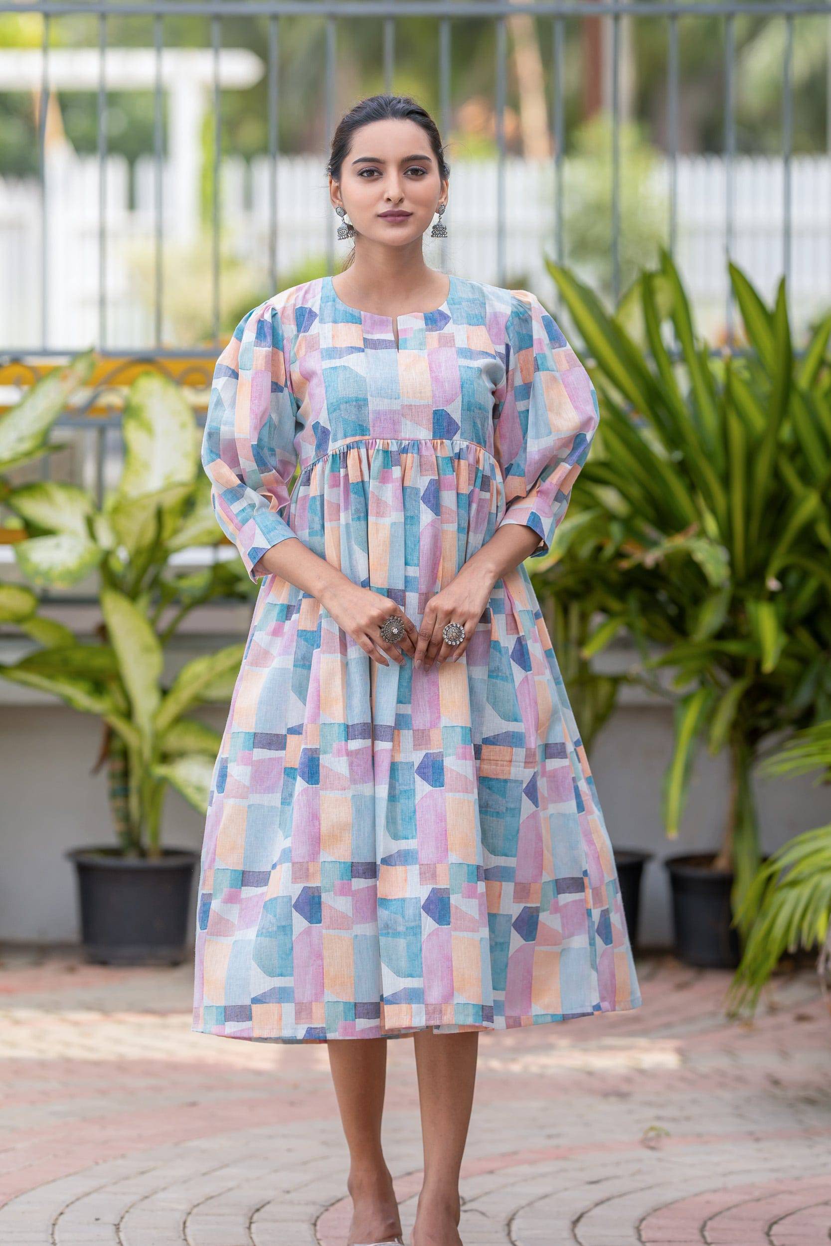 Pastel Mosaic Cotton Linen Dress - Label Xari