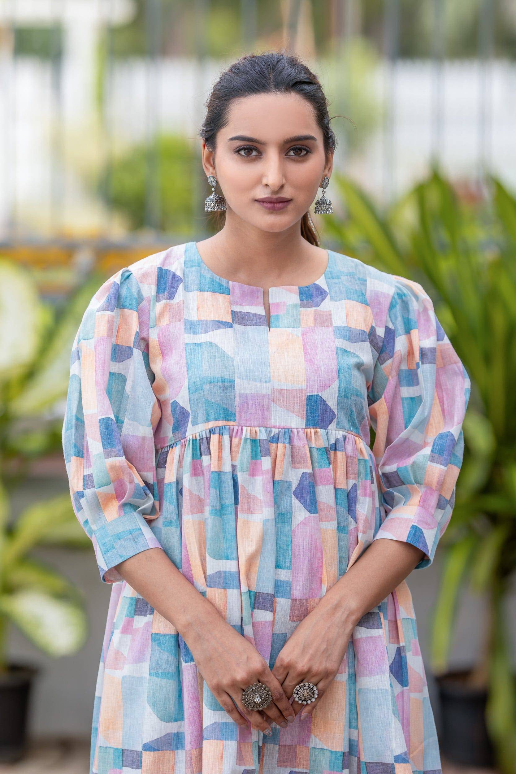 Pastel Mosaic Cotton Linen Dress - Label Xari