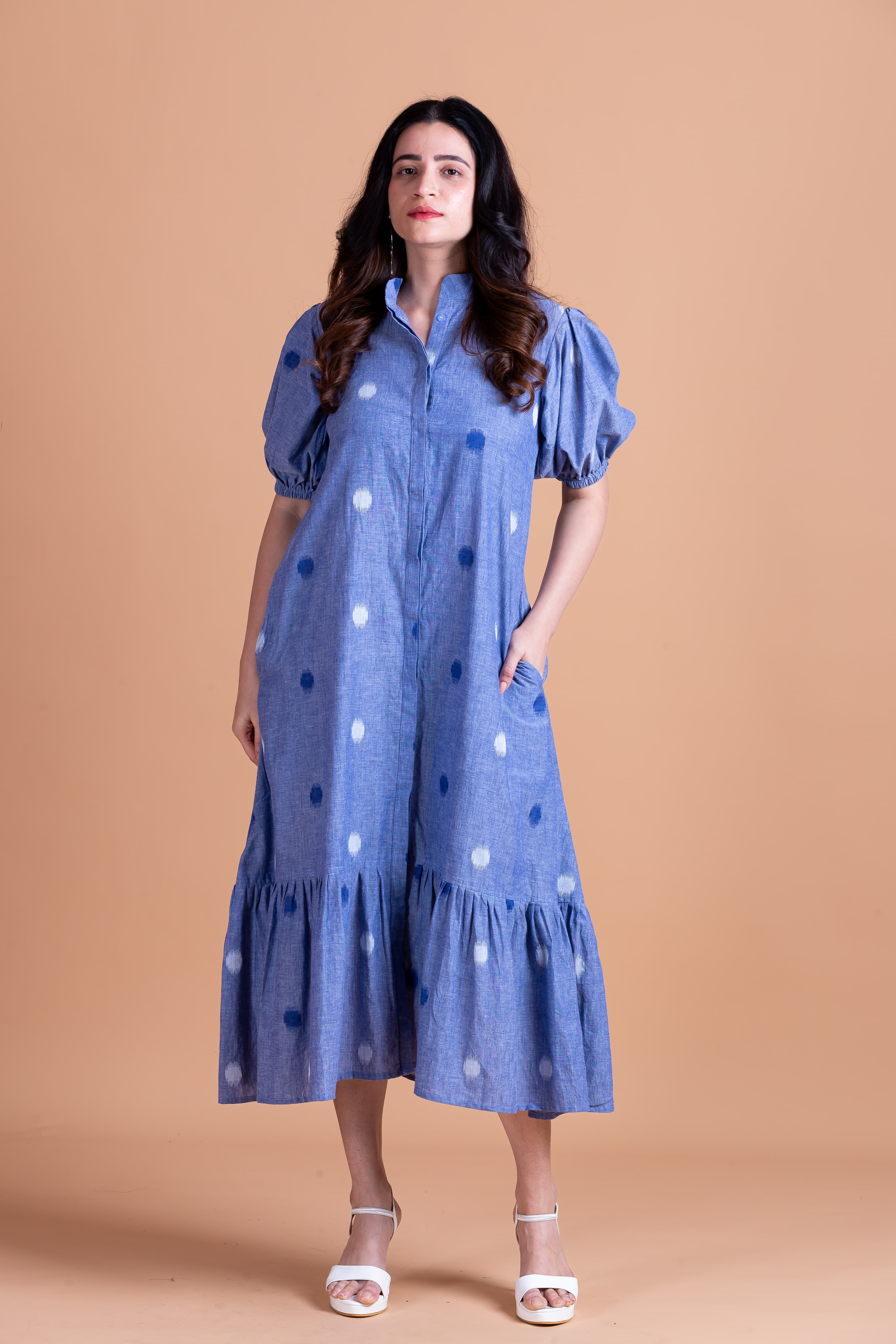 Siara Ikat Denim Dress - Blue - Label Xari