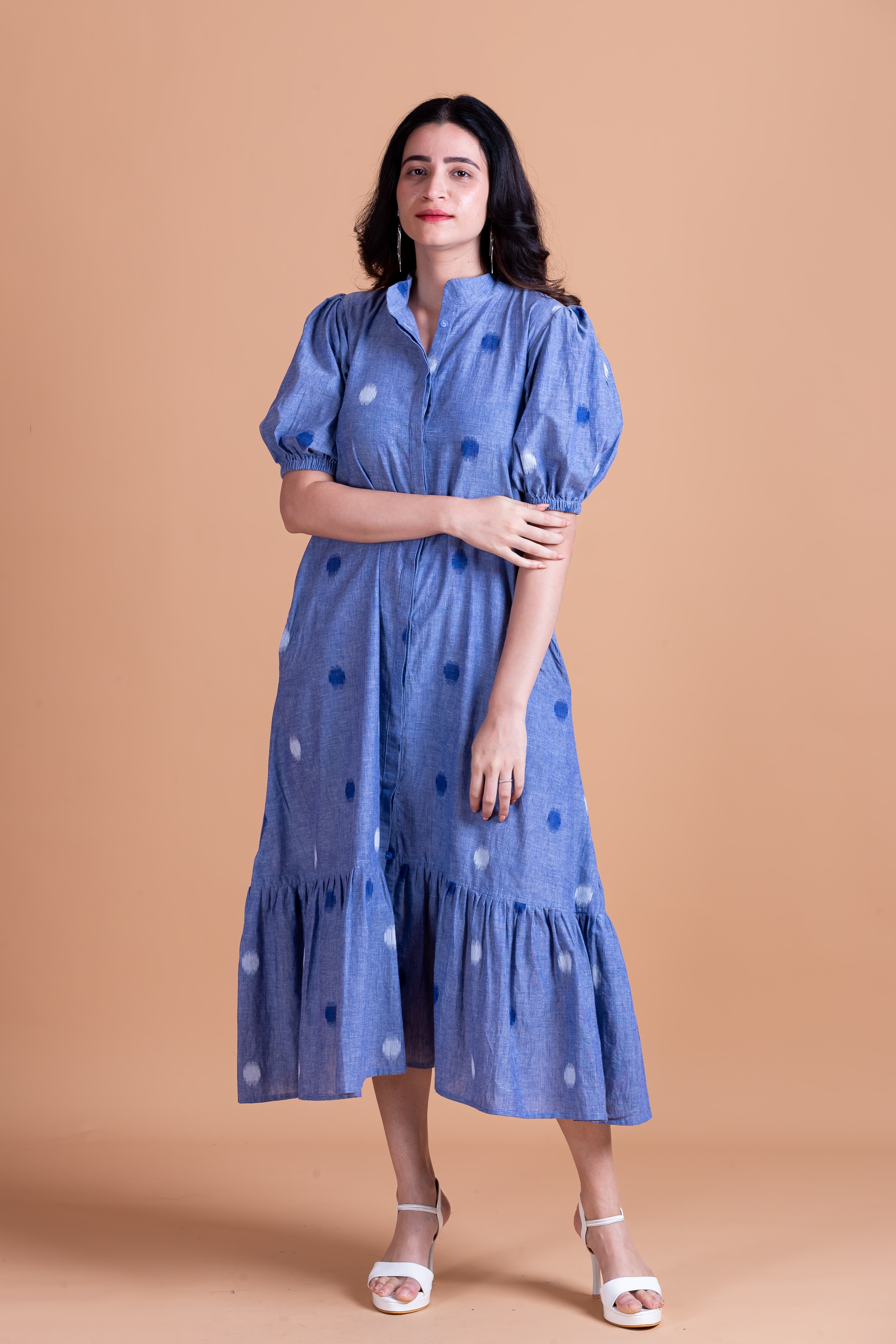 Siara Ikat Denim Dress - Blue - Label Xari