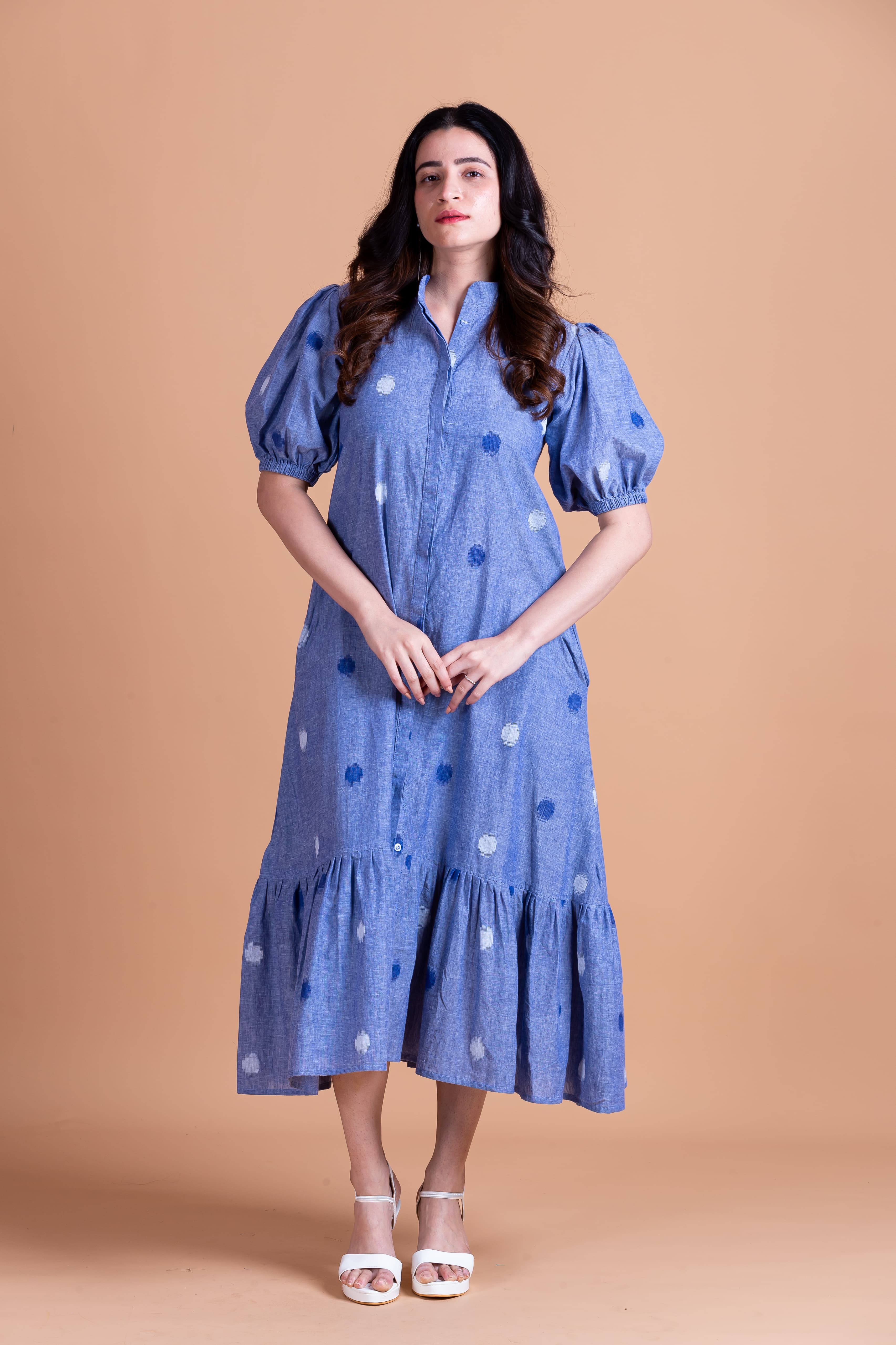 Siara Ikat Denim Dress - Blue - Label Xari
