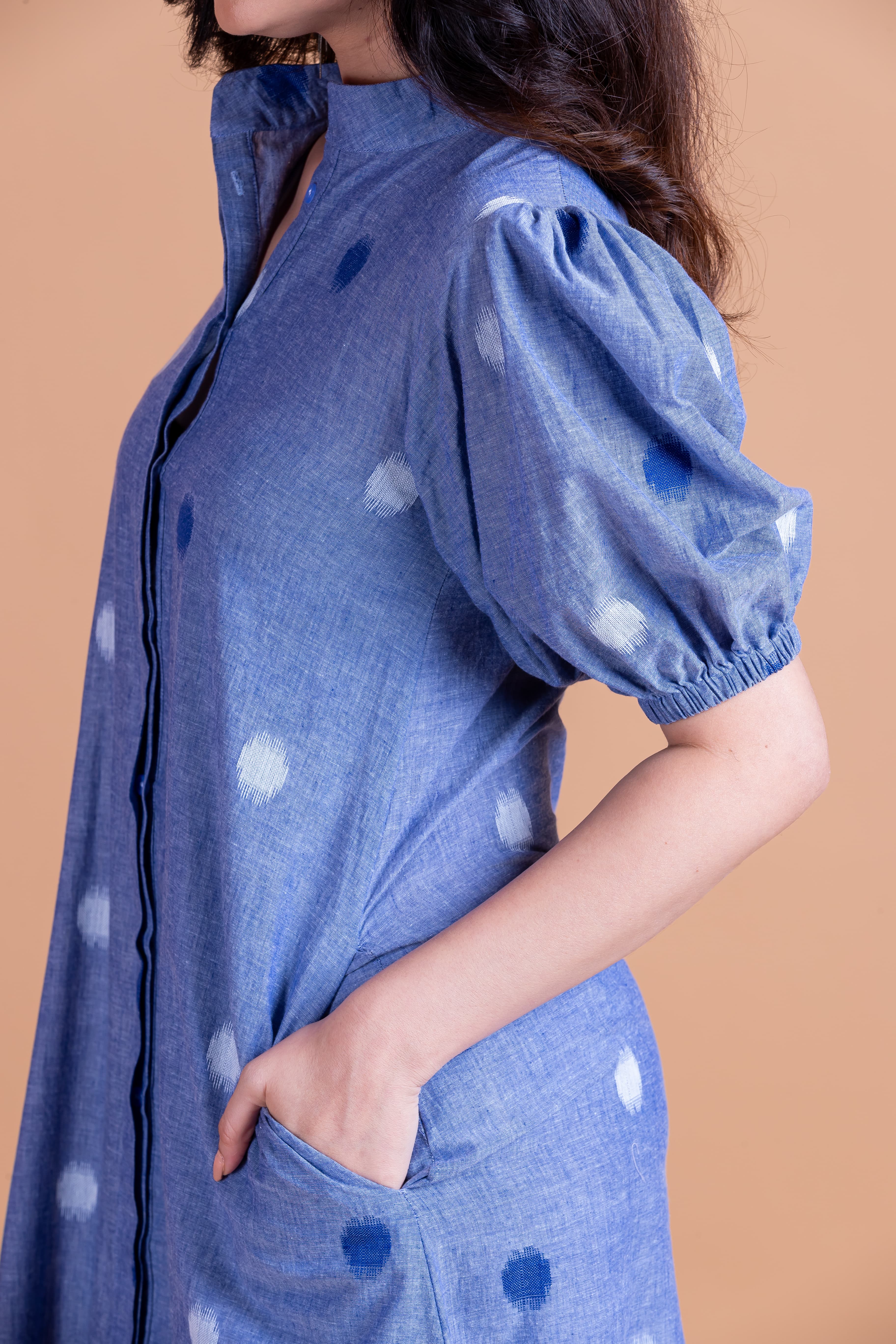 Siara Ikat Denim Dress - Blue - Label Xari