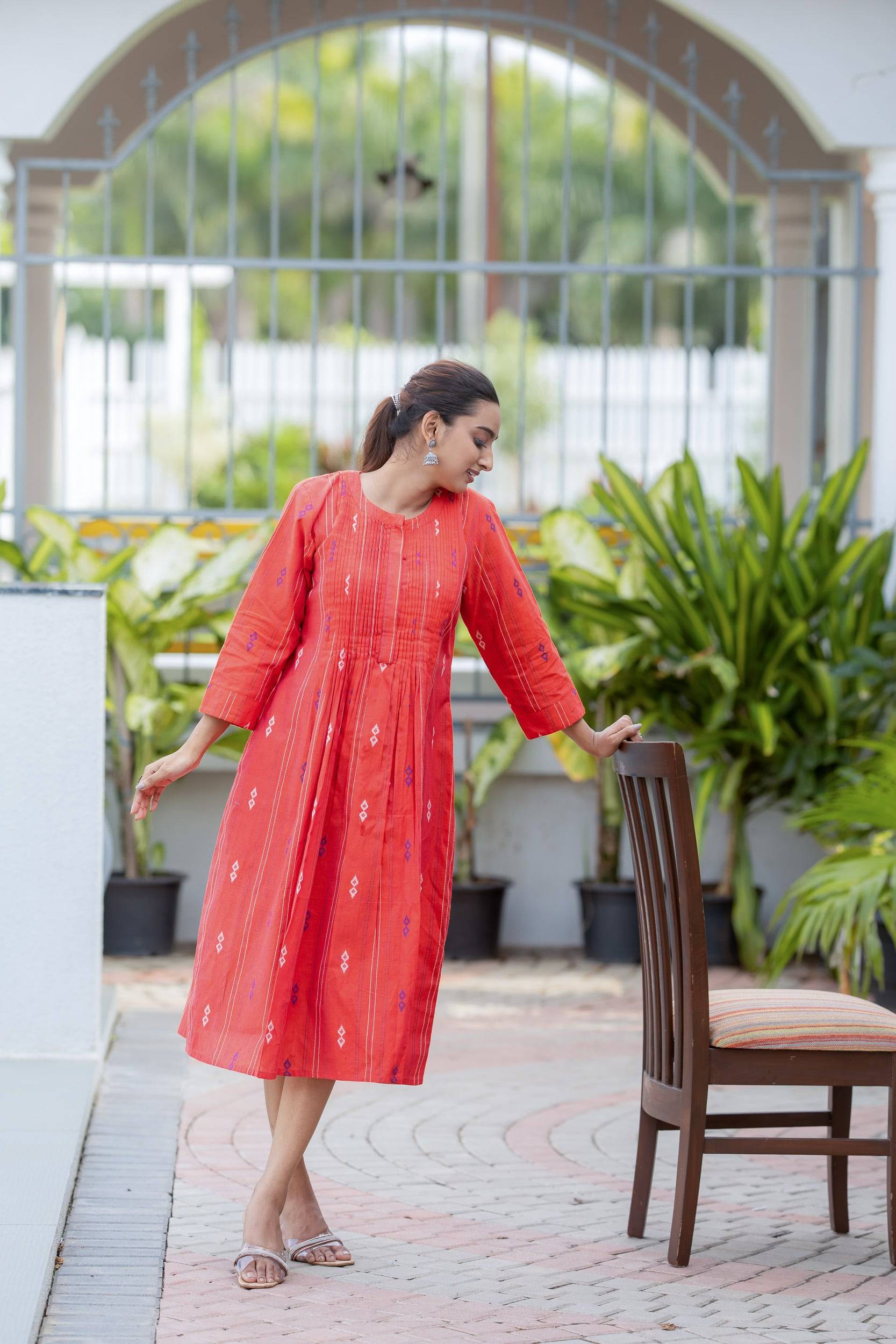 Sunset Orange Handloom Cotton Dress - Label Xari