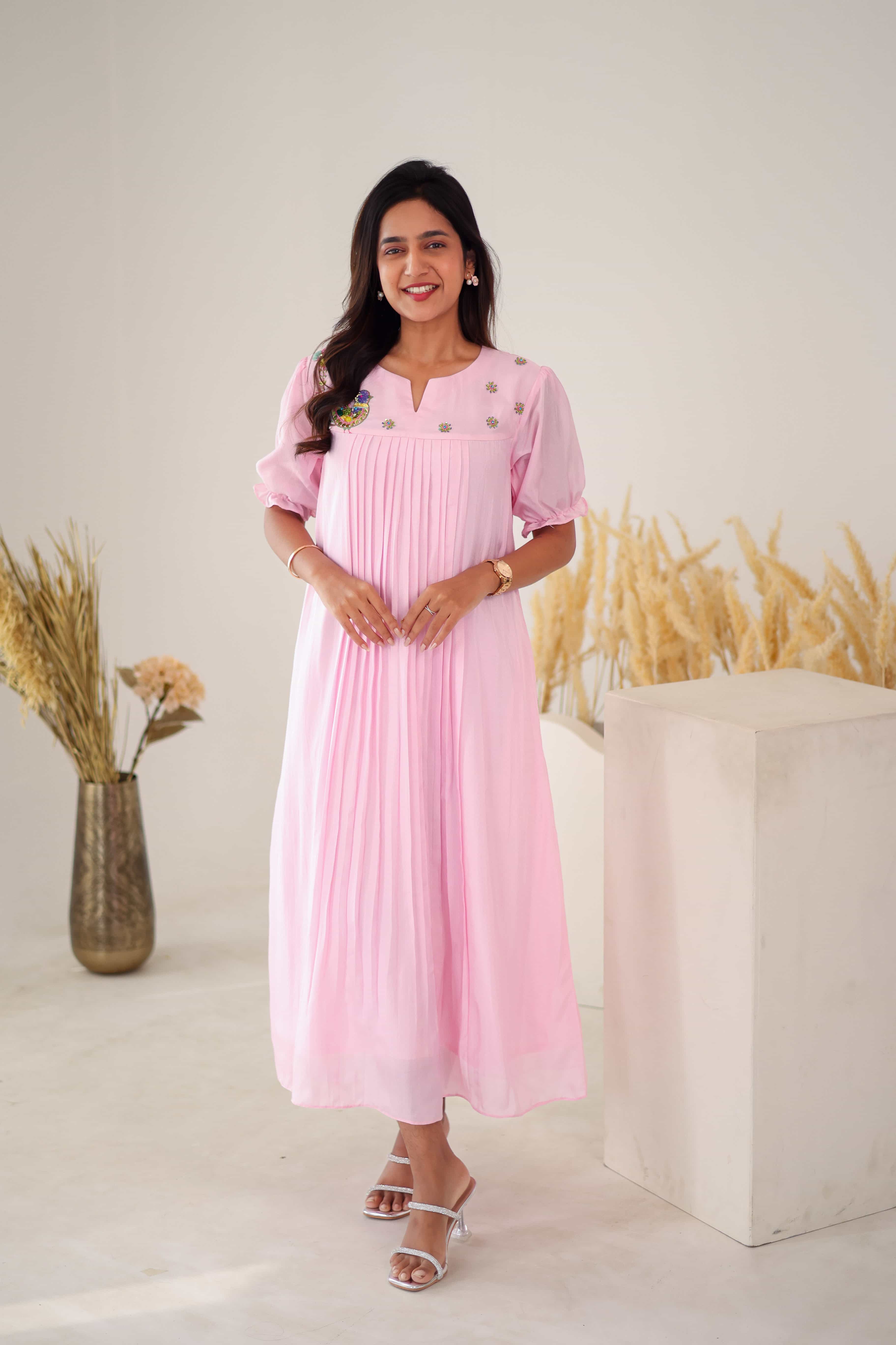 Uppada Silk Dress - Blush - Label Xari
