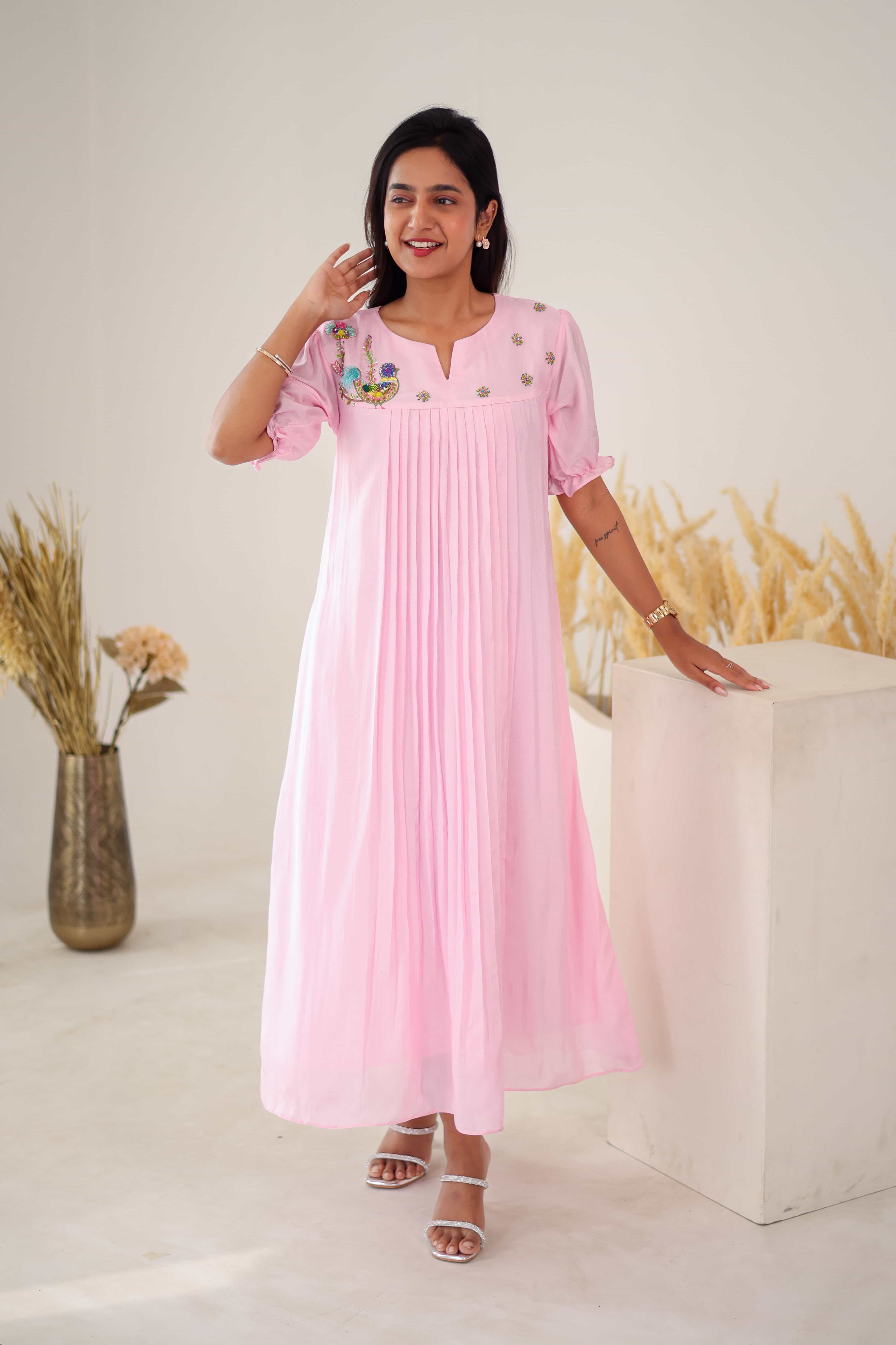 Uppada Silk Dress - Blush - Label Xari