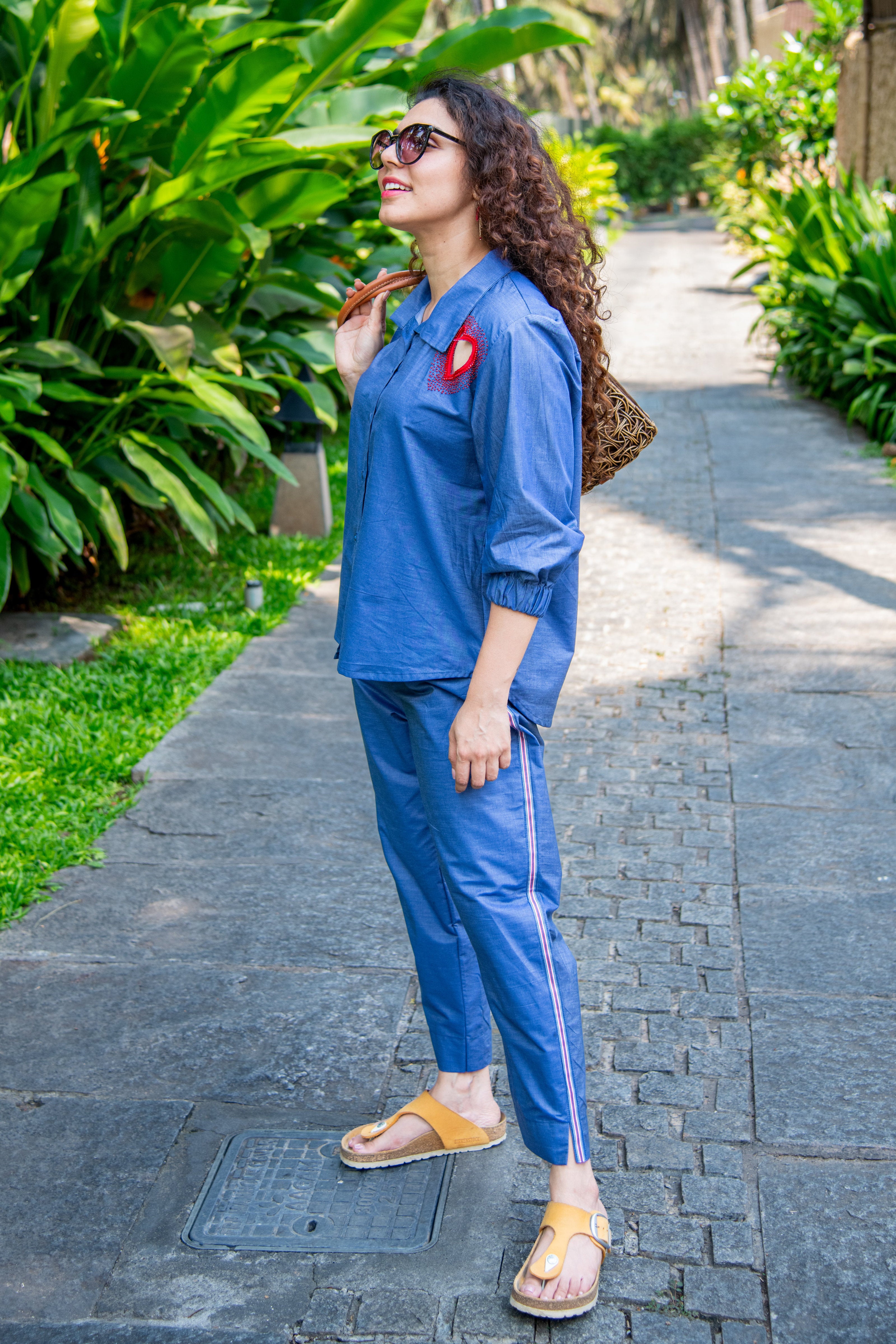 Denim Blue Heart Embroidered Co-Ord