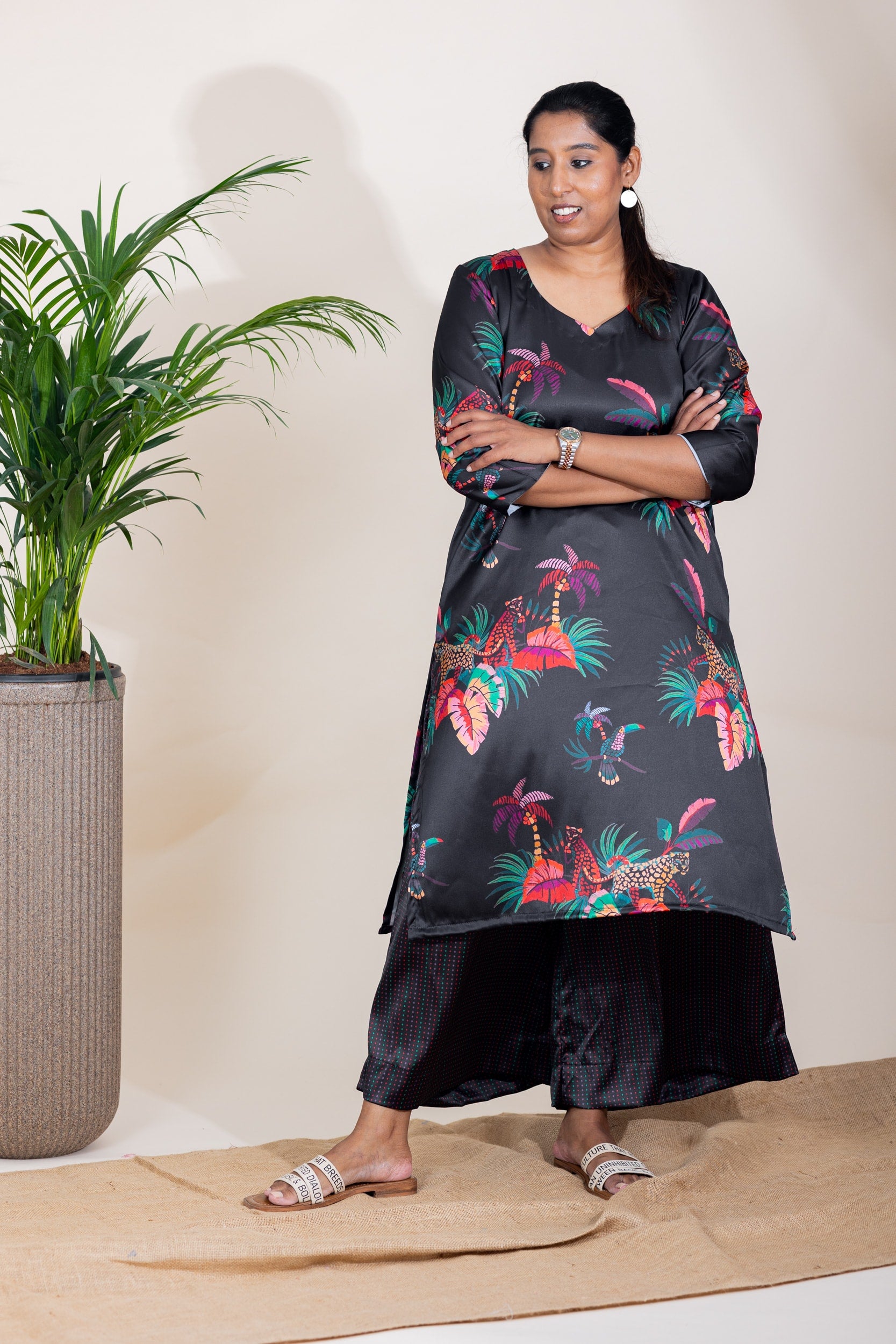 Tropical Tiger Gajji Crepe Kurta Set - Label Xari