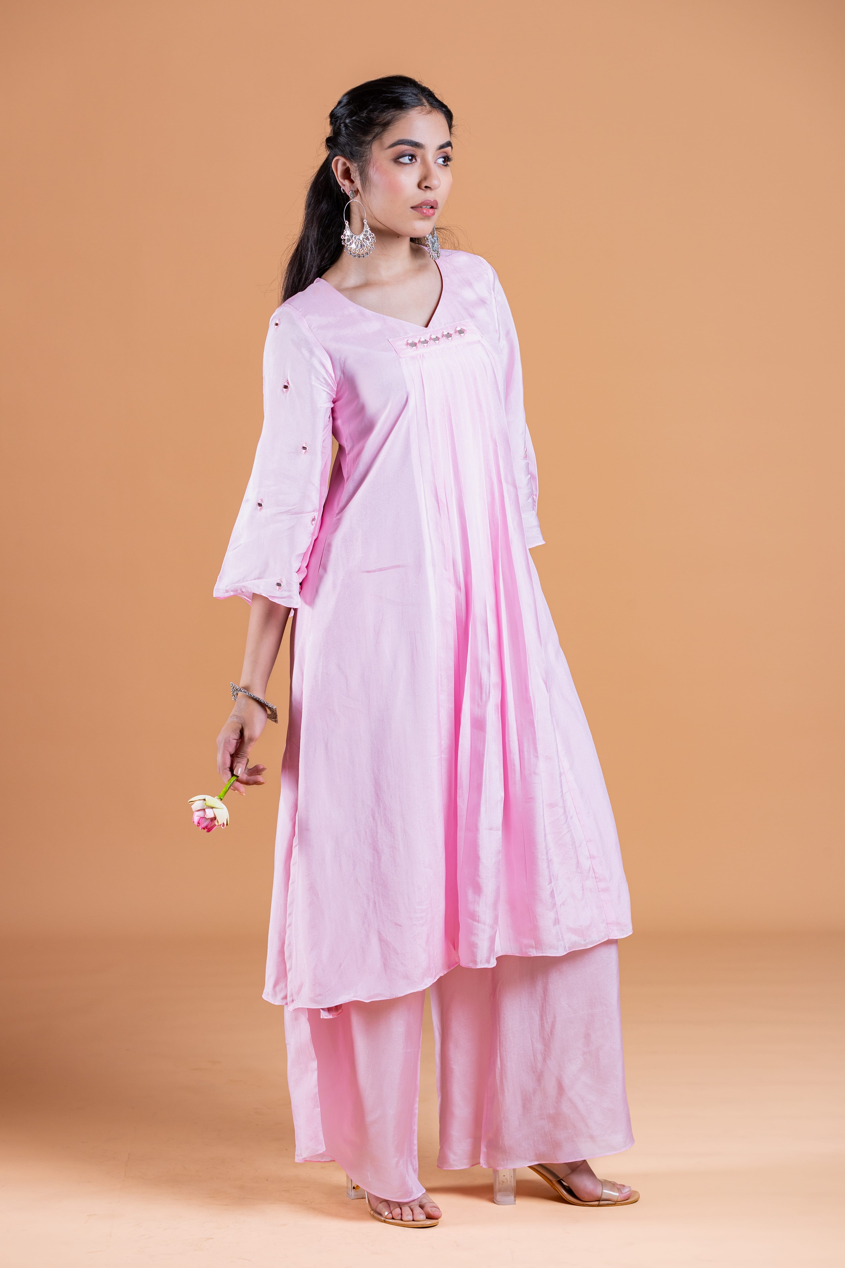 Naya Lotus Pink Uppada Silk Hand Embroidered Kurta Set - Label Xari