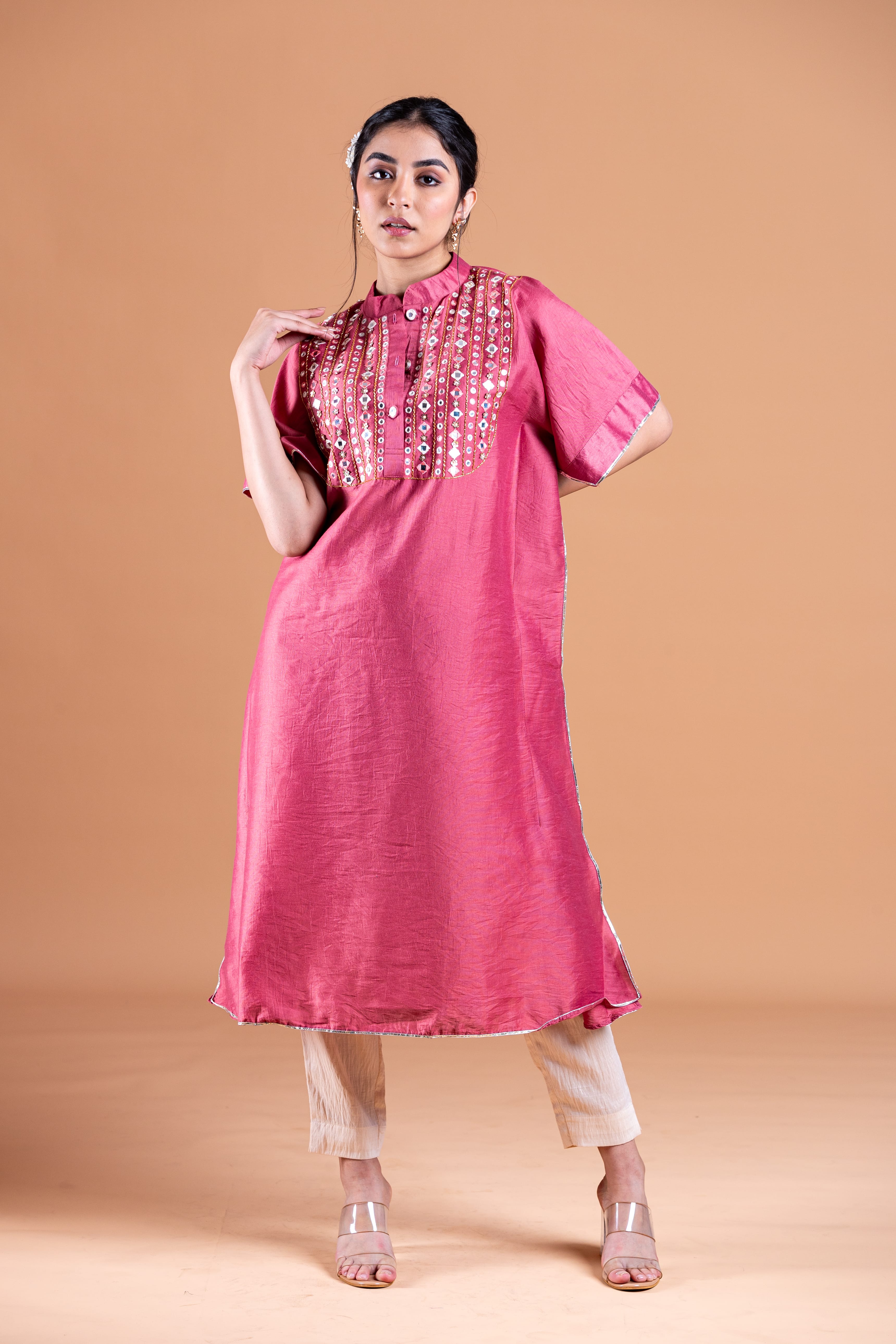 Kai Mauve Chanderi Silk Kaftan Set - Label Xari