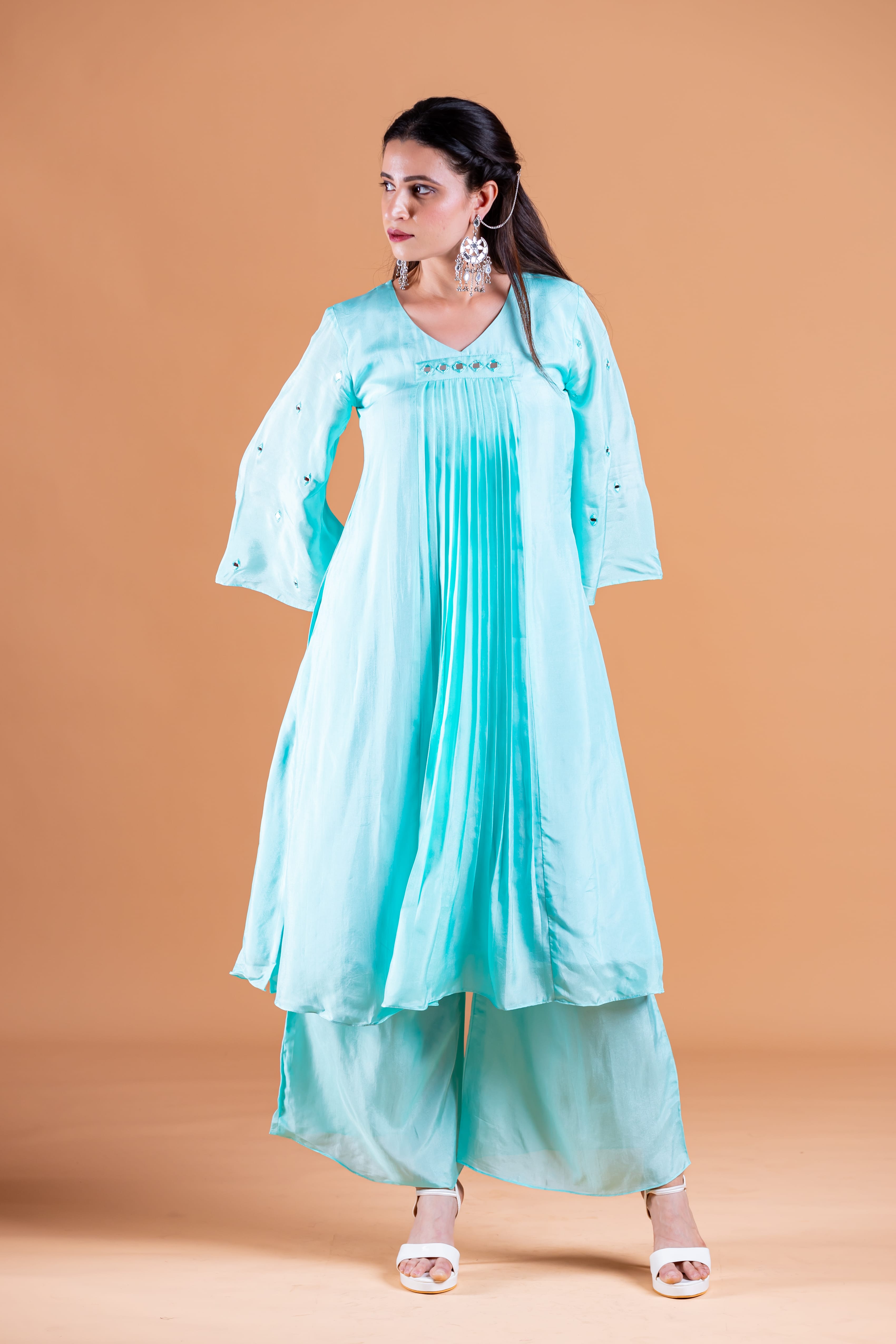 Naya Blue Uppada Silk Hand Embroidered Kurta Set - Label Xari