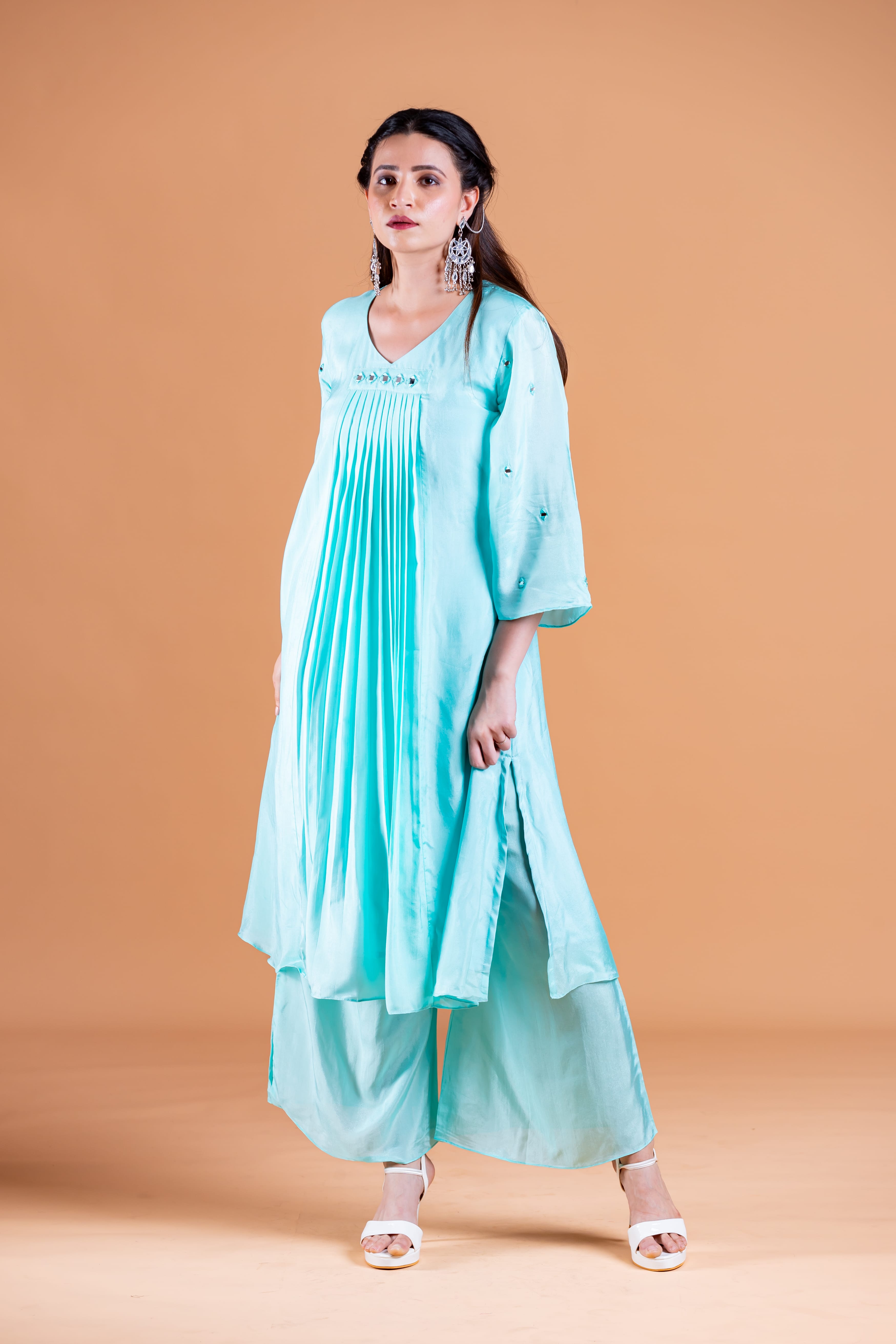 Naya Blue Uppada Silk Hand Embroidered Kurta Set - Label Xari