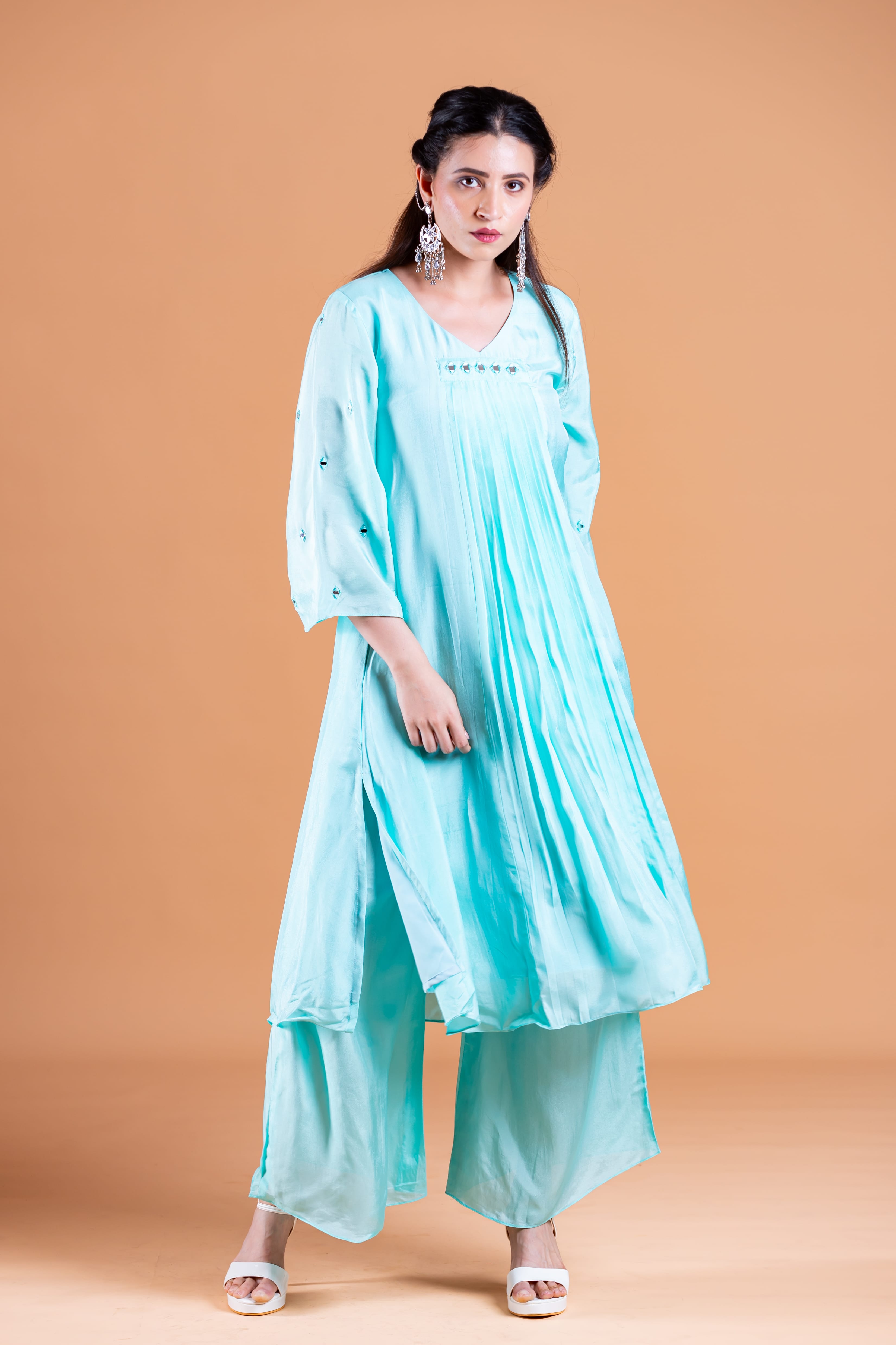 Naya Blue Uppada Silk Hand Embroidered Kurta Set - Label Xari