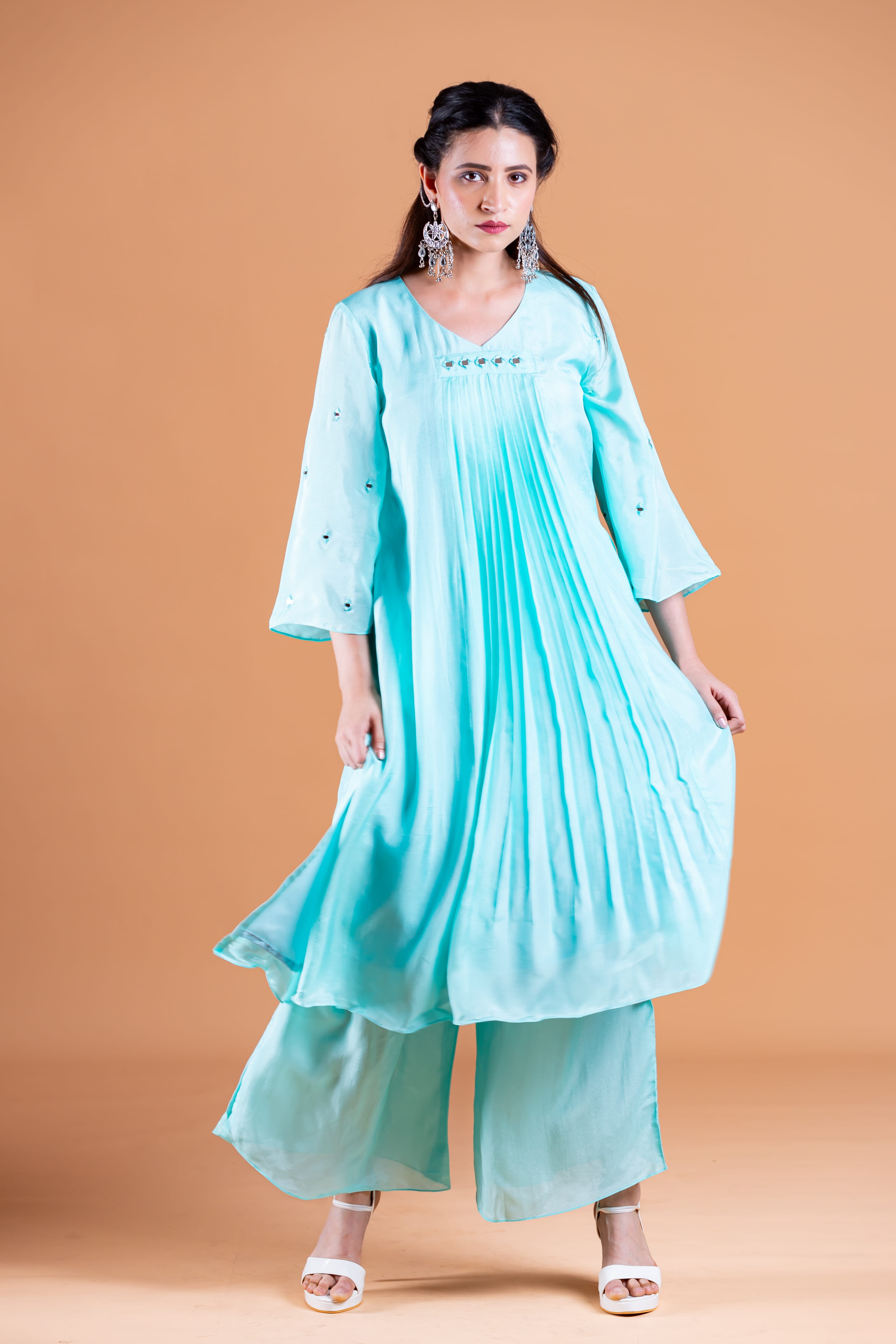 Naya Blue Uppada Silk Hand Embroidered Kurta Set - Label Xari