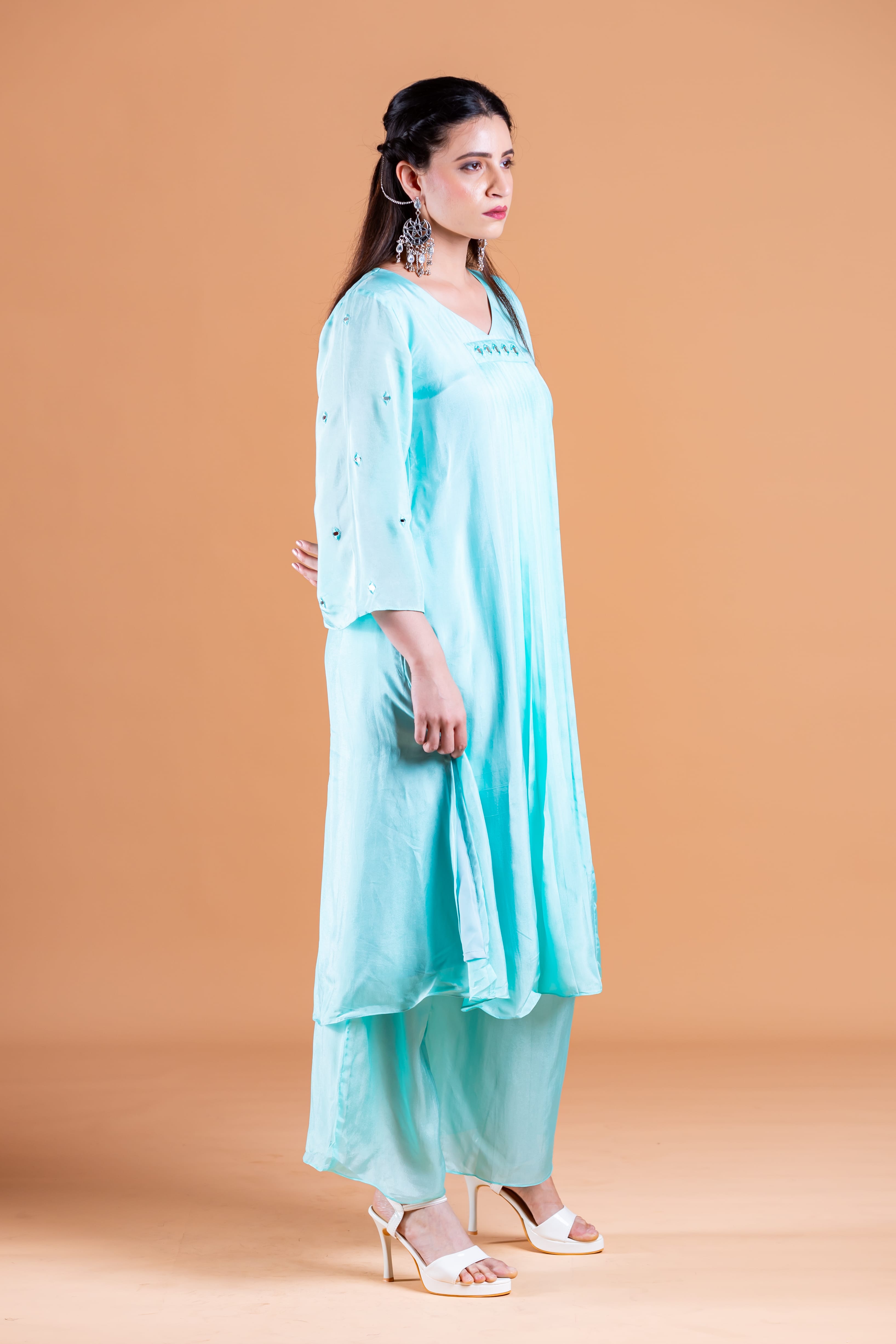 Naya Blue Uppada Silk Hand Embroidered Kurta Set - Label Xari