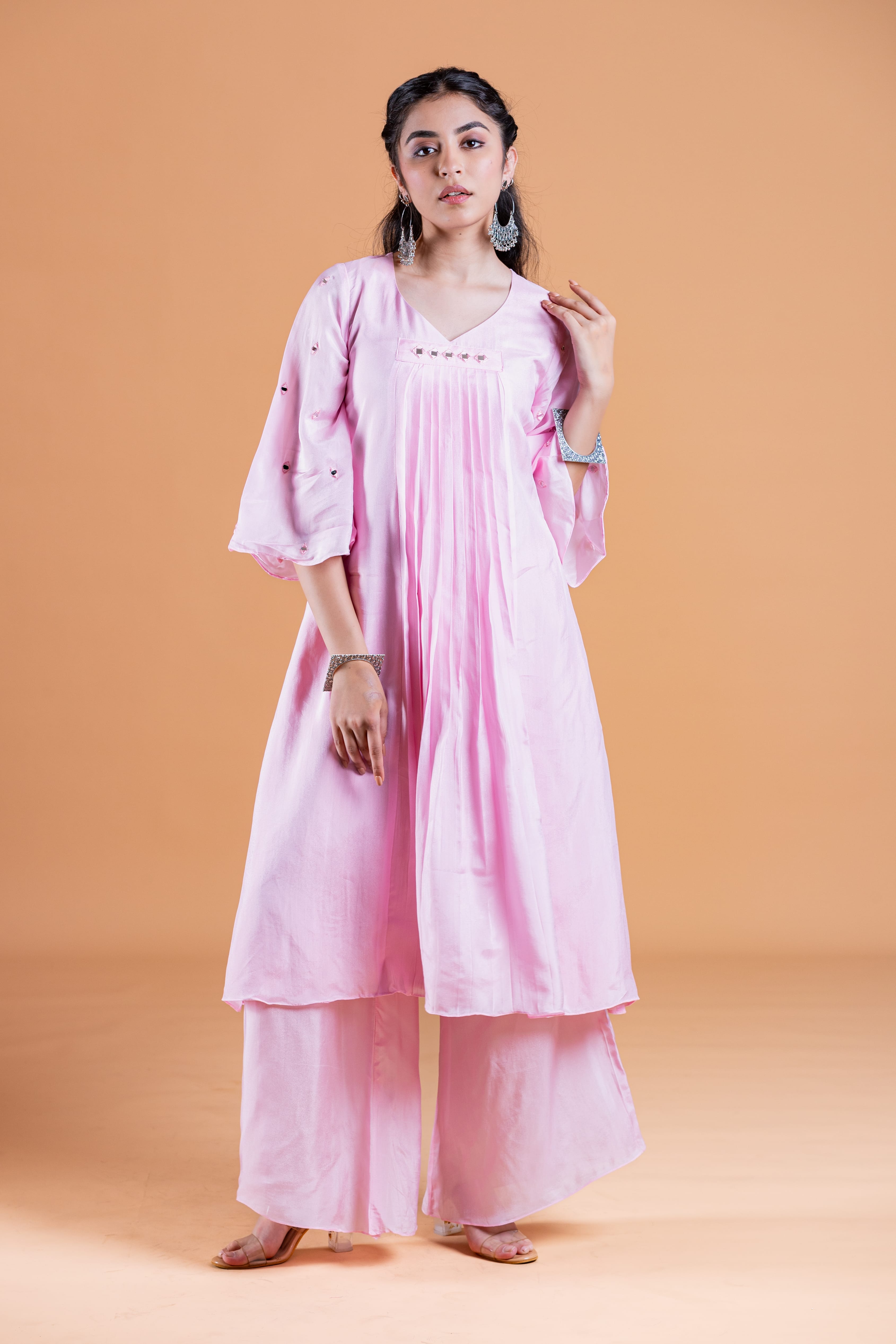 Naya Lotus Pink Uppada Silk Hand Embroidered Kurta Set - Label Xari