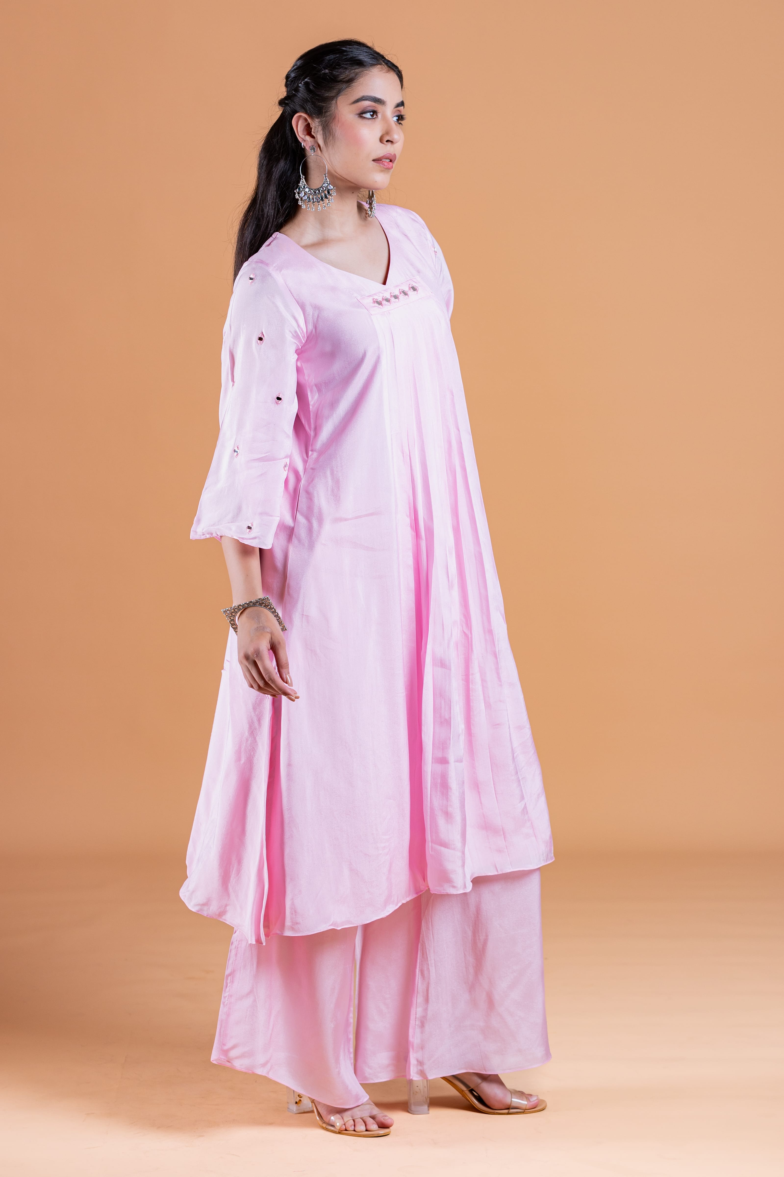 Naya Lotus Pink Uppada Silk Hand Embroidered Kurta Set - Label Xari