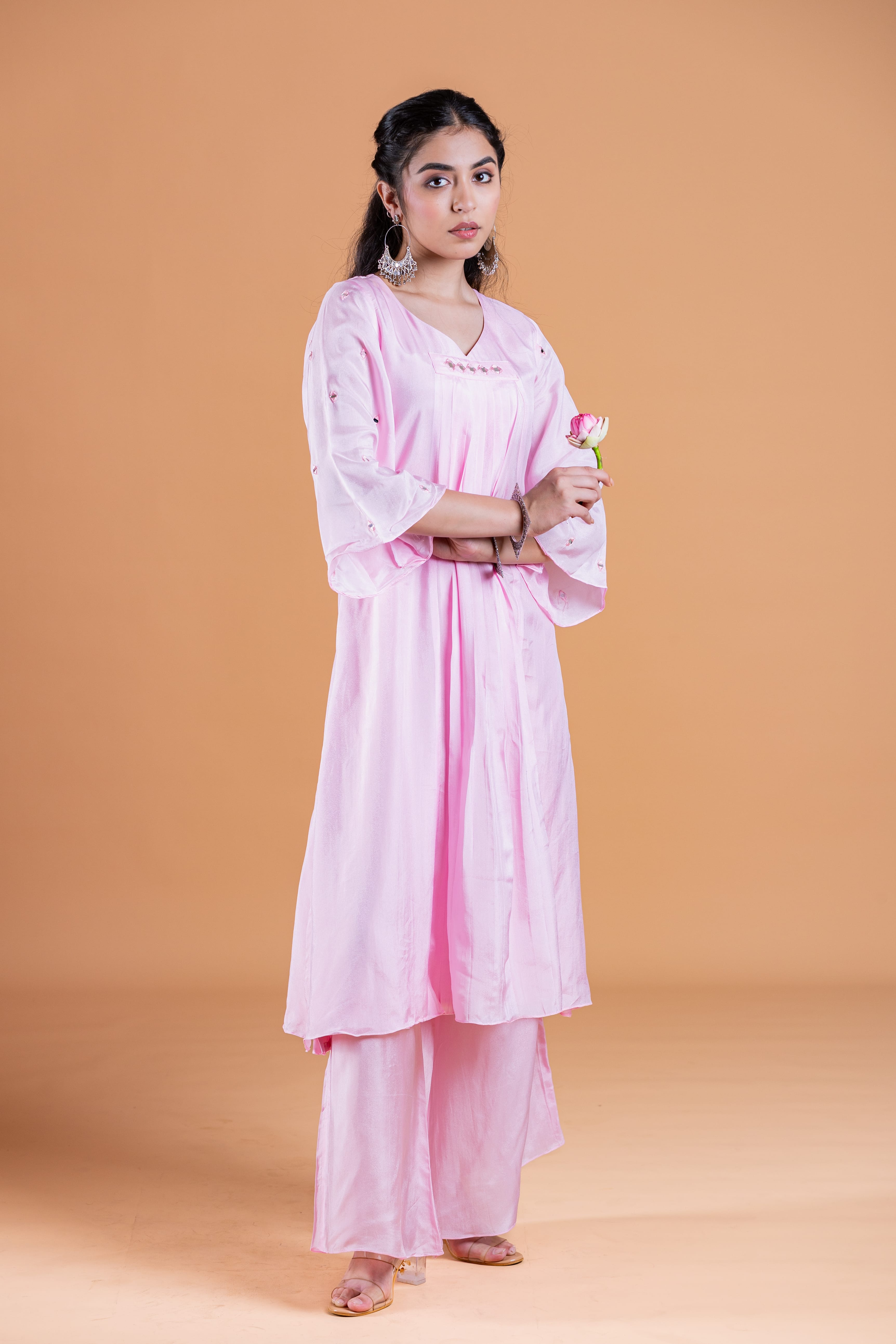 Naya Lotus Pink Uppada Silk Hand Embroidered Kurta Set - Label Xari