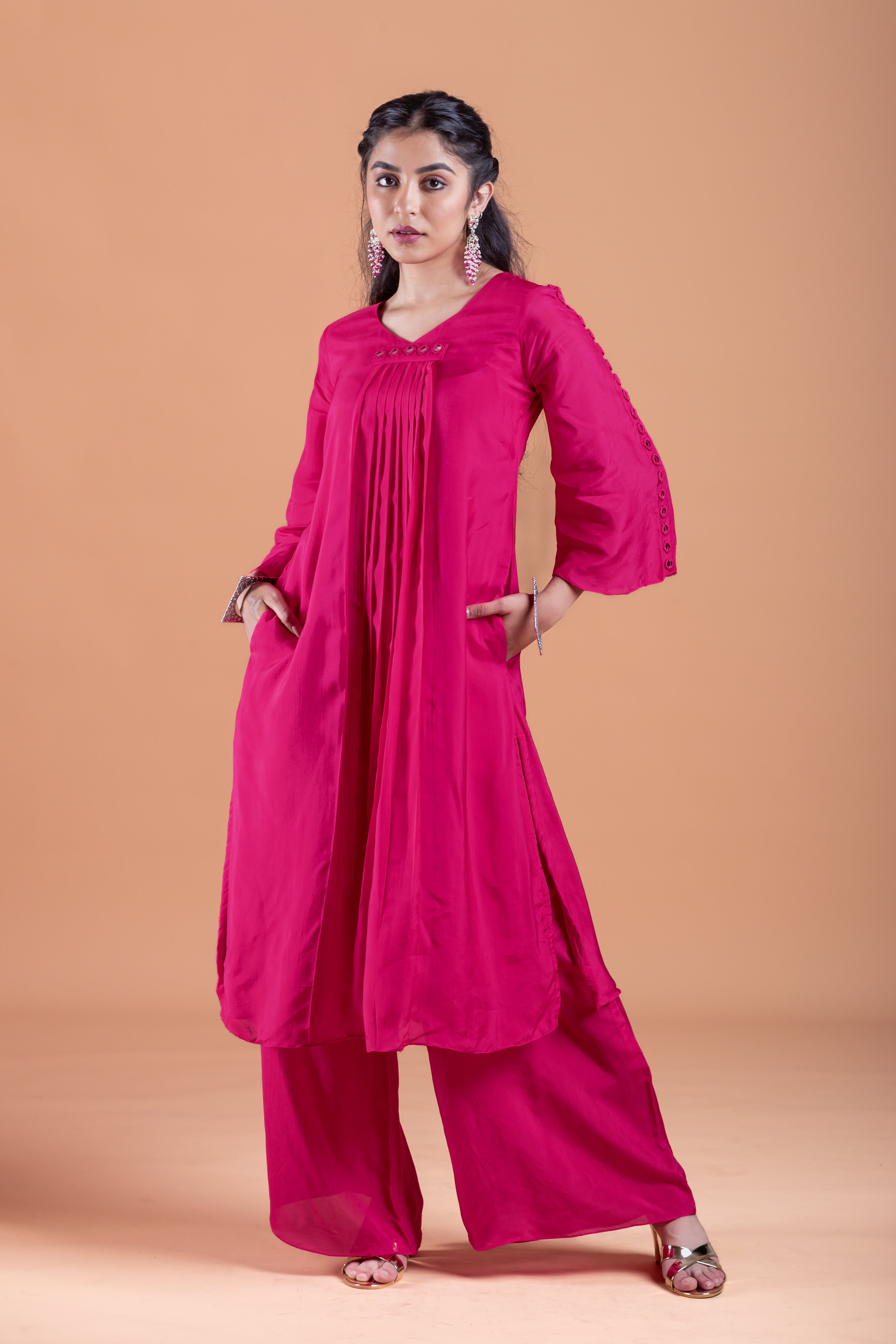 Naya Pink Uppada Silk Hand Embroidered Kurta Set - Label Xari