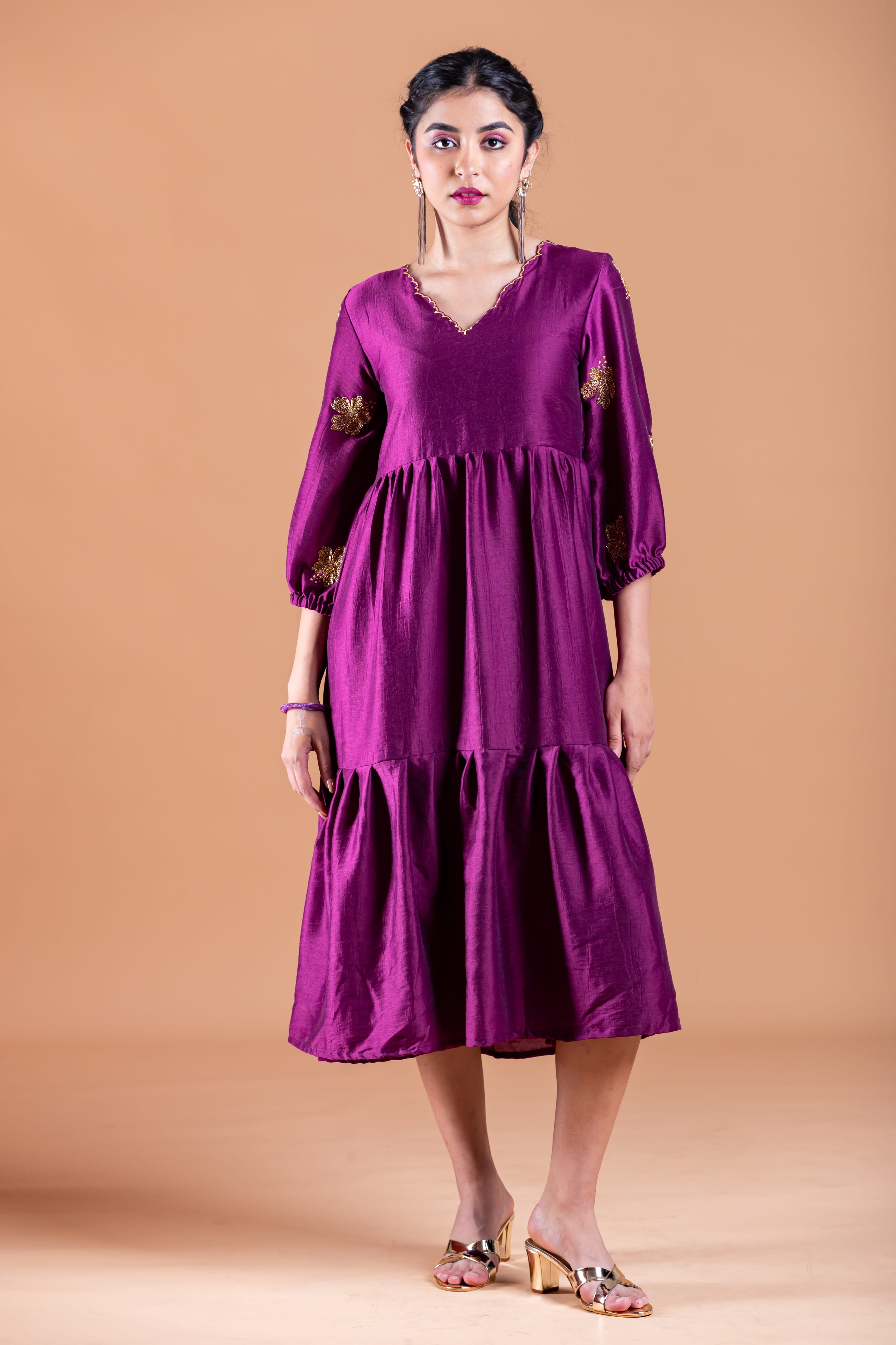 Rua Chanderi Silk Tiered Dress - Label Xari