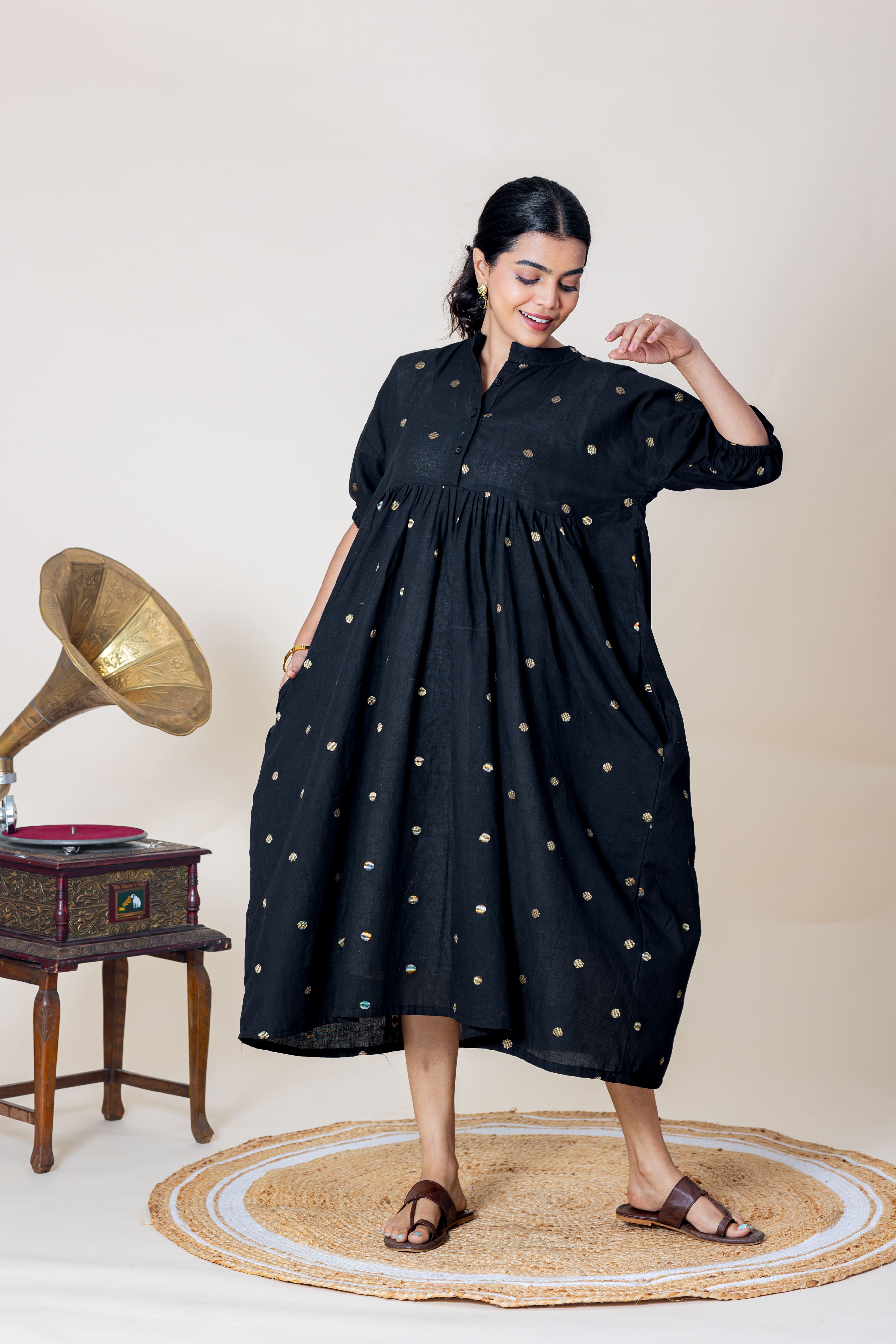 Raya Black Handloom Cottton Dress