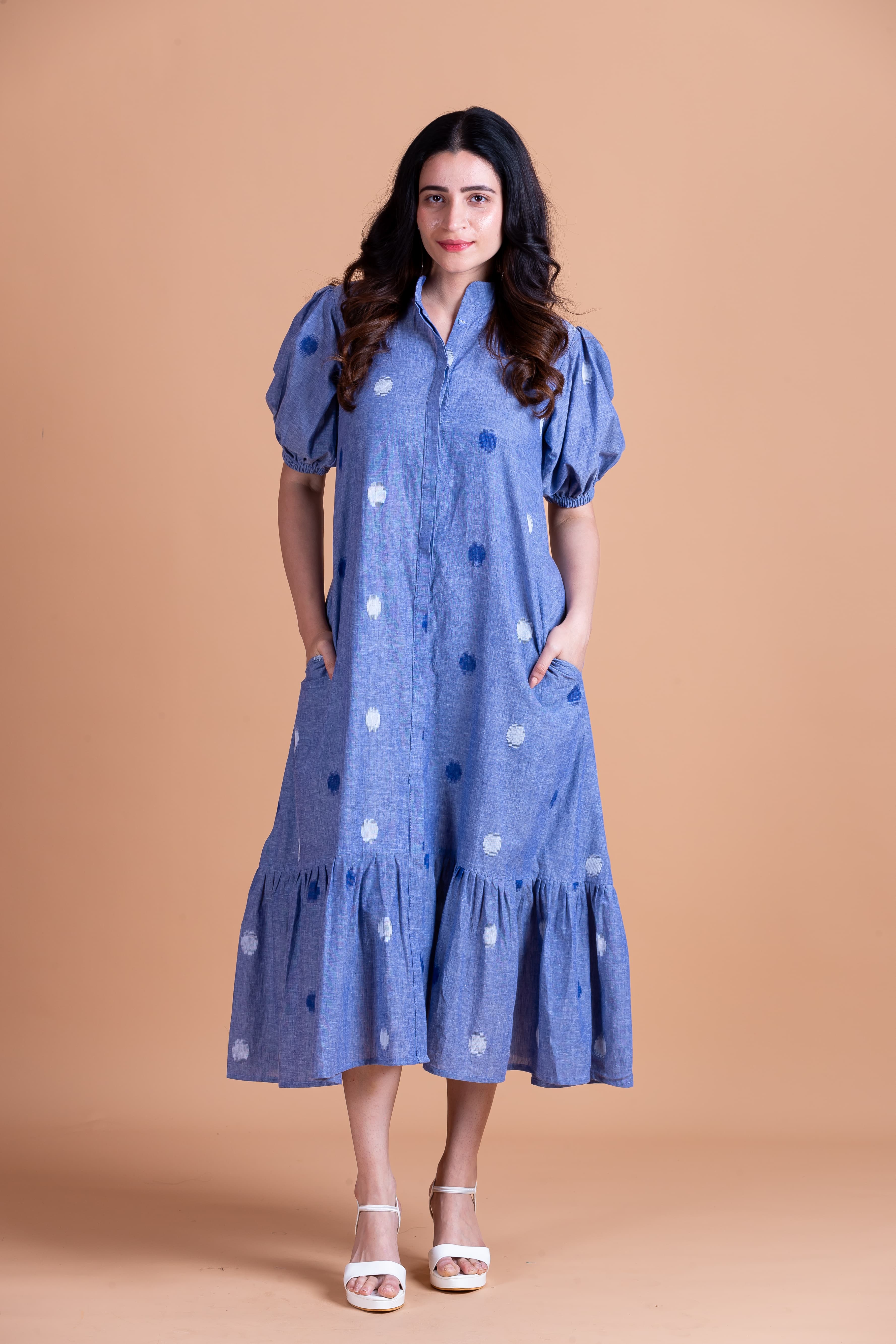 Siara Ikat Denim Dress - Blue