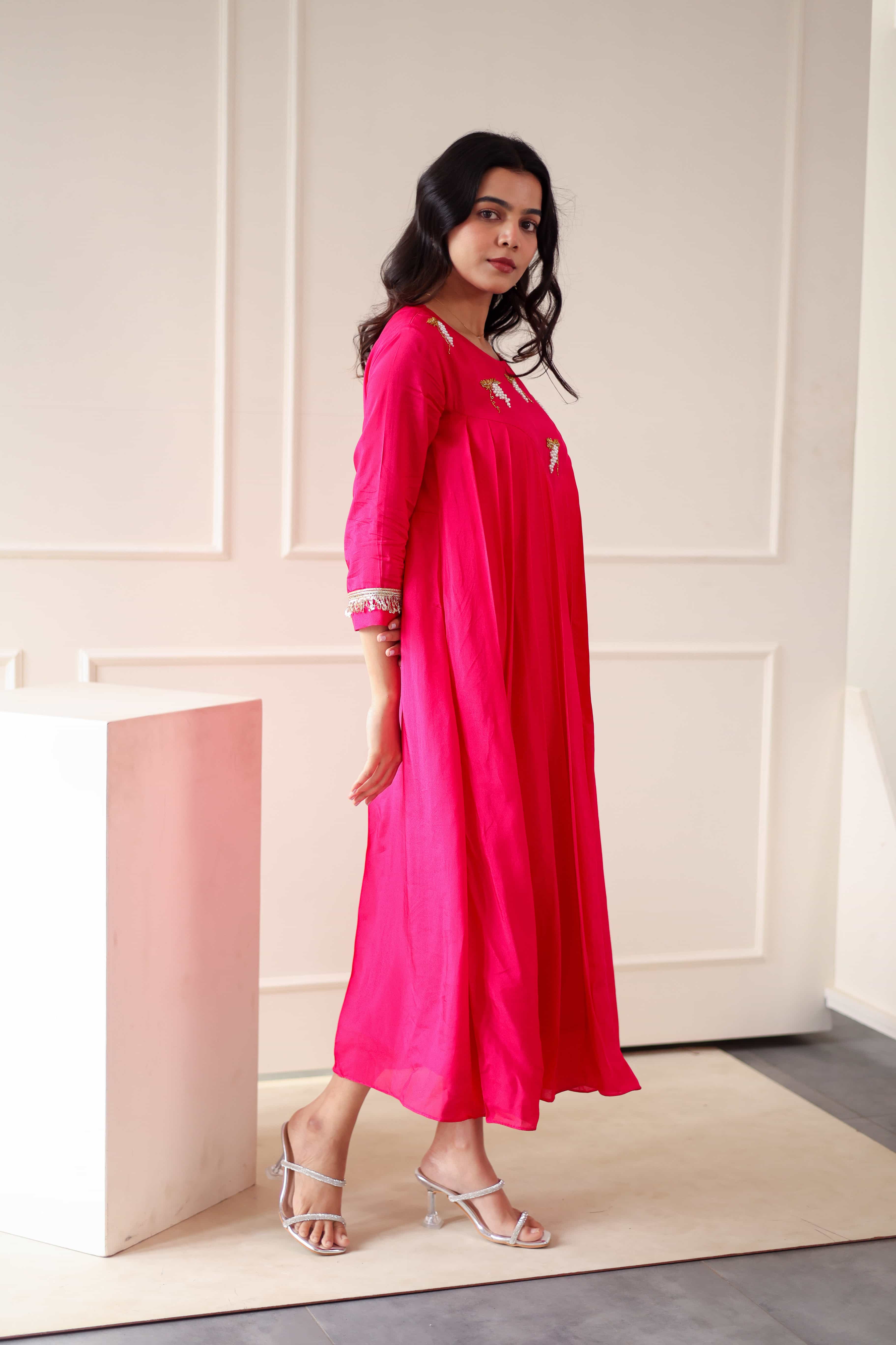 Uppada Silk Dress - Hot pink